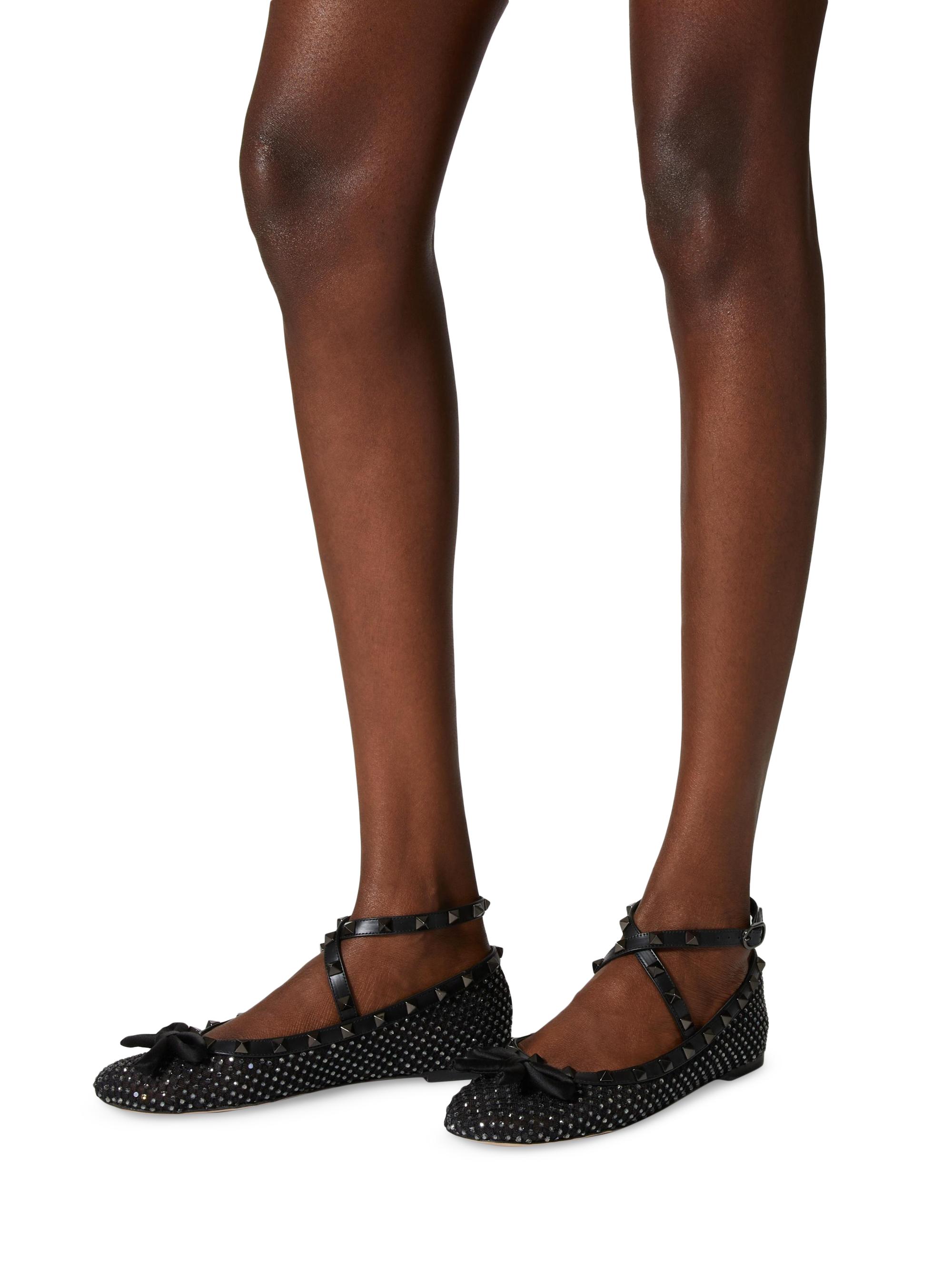 Valentino Garavani Rockstud Mesh Ballerina Flats With Crystals