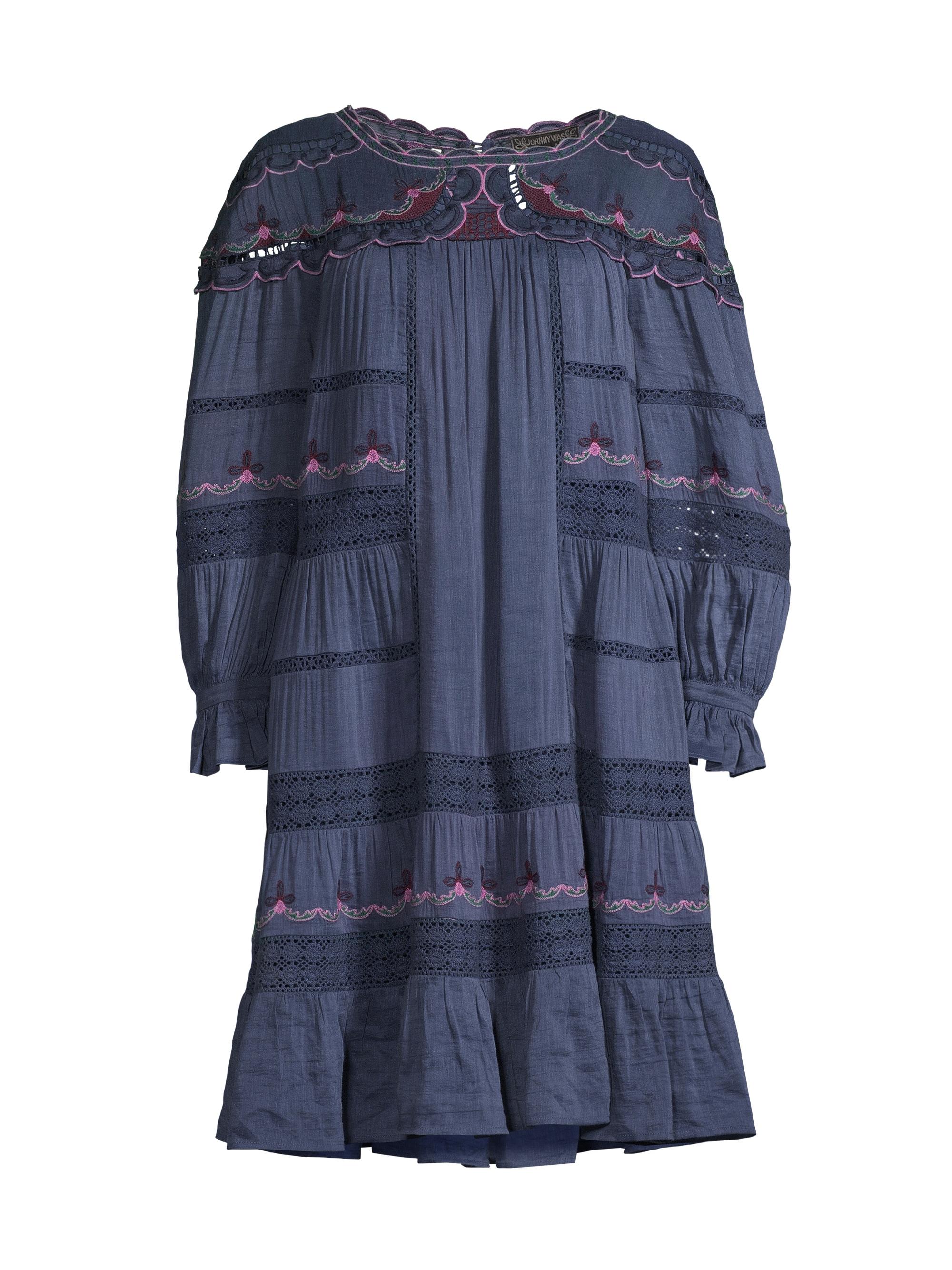 Johnny Was Women's Reina Embroidered Long-Sleeve Minidress - Sapphire Blue