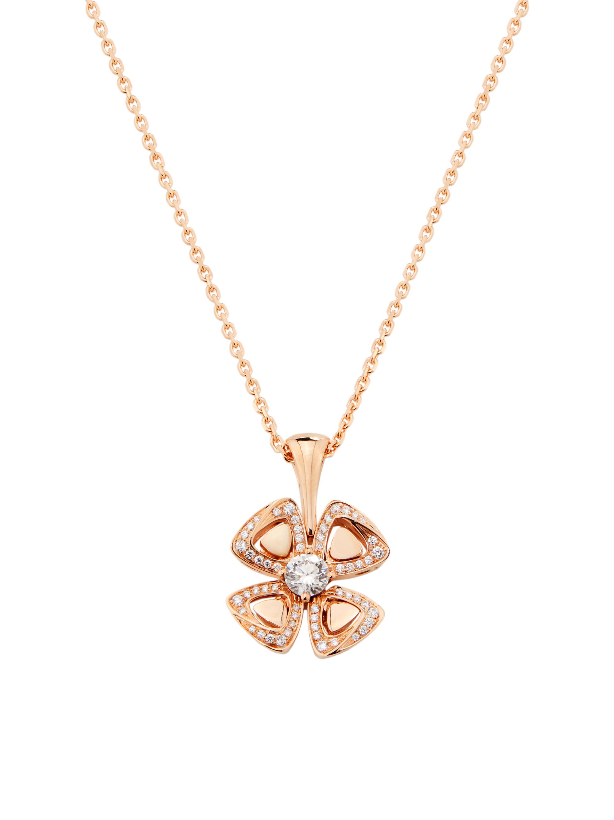 BVLGARI Women's Fiorever 18K Rose Gold & 0.34 TCW Diamond Flower Pendant Necklace - Rose Gold