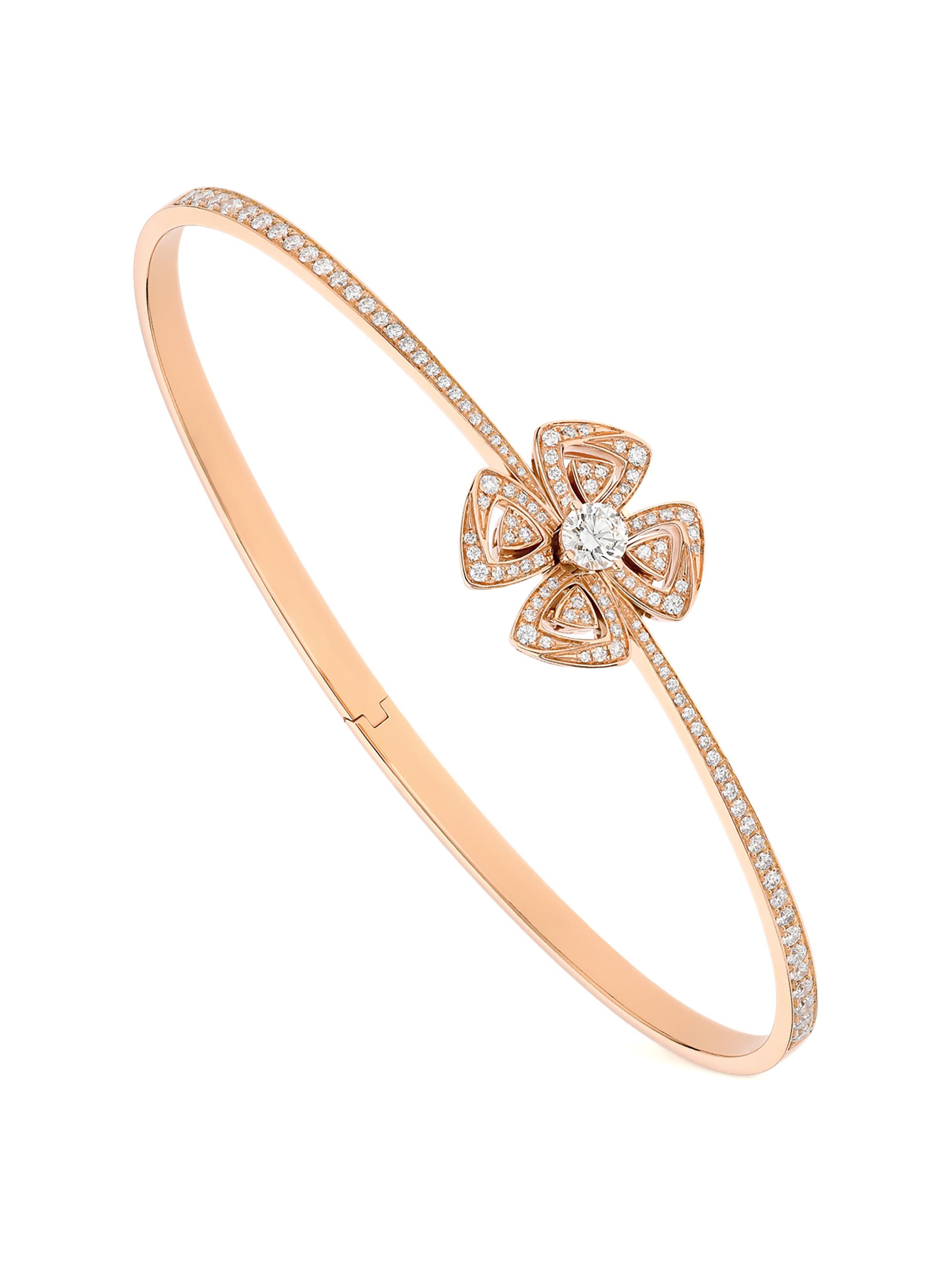 BVLGARI Women's Fiorever 18K Rose Gold & 0.34 TCW Diamond Flower Bangle - Rose Gold
