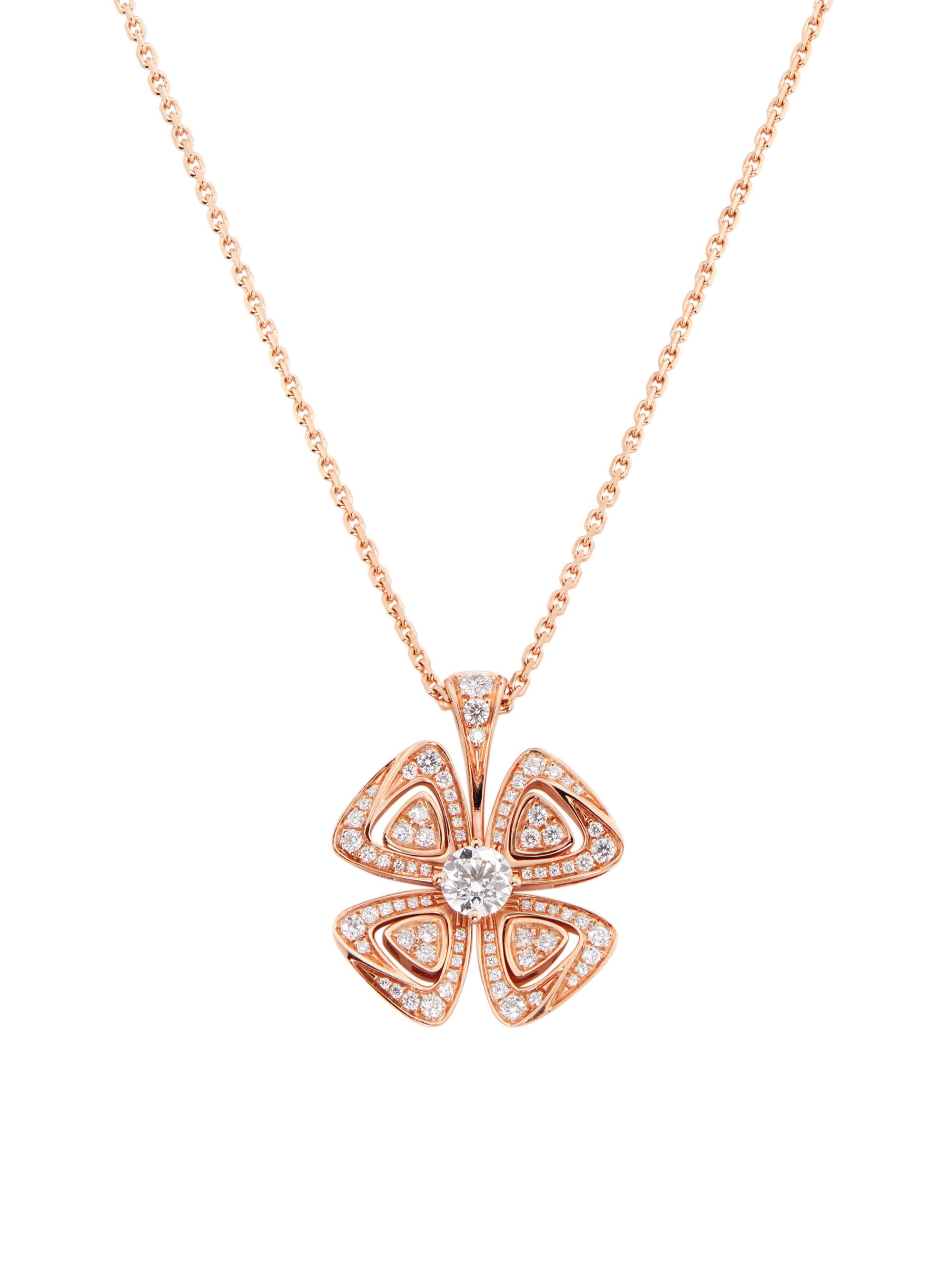 BVLGARI Women's Fiorever 18K Rose Gold & 0.60 TCW Diamond Flower Pendant Necklace - Rose Gold