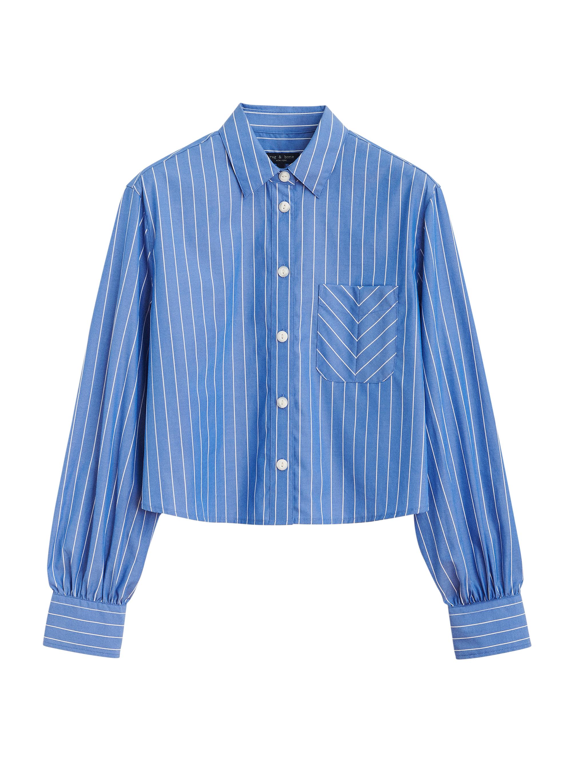 rag & bone Women's Striped Cropped Shirt - Blue Stripe