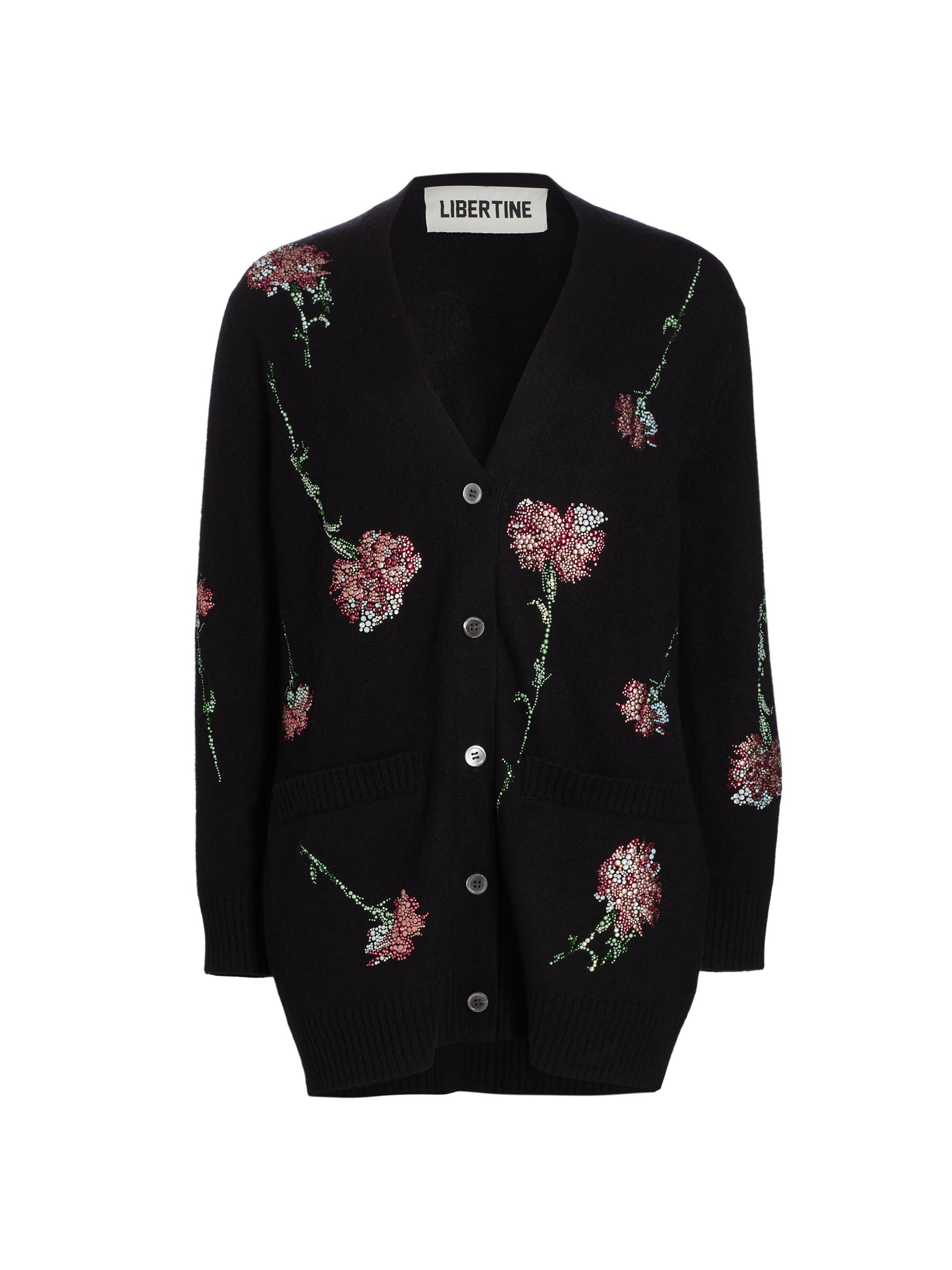 Libertine Women's Cecil Beaton Pink Carnation Floral Cashmere Cardigan - Black