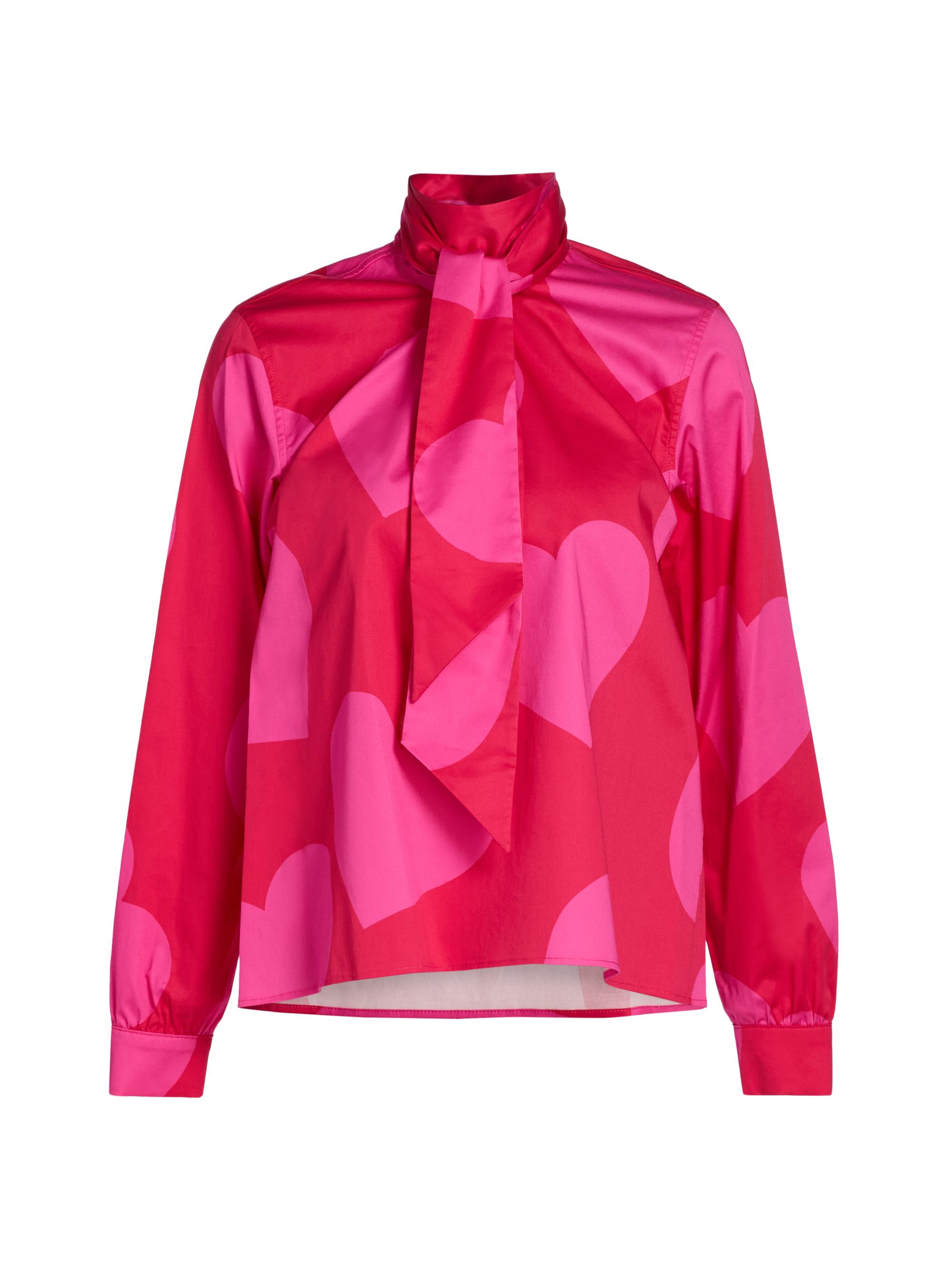 Libertine Women's Keith Heart-Printed Tieneck Blouse - Red Pink