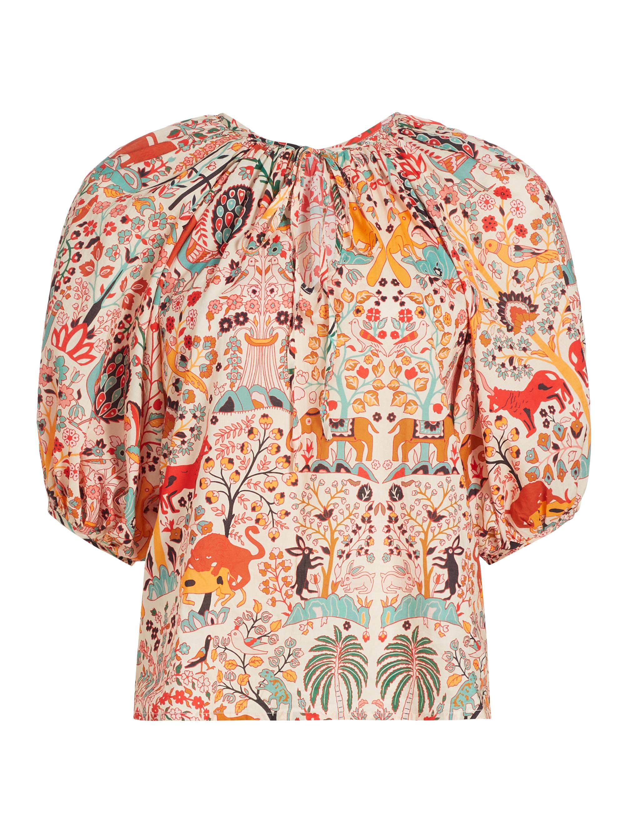Rhode Women's Rowan Printed Puff-Sleeve Blouse - Aura Jungle Mini