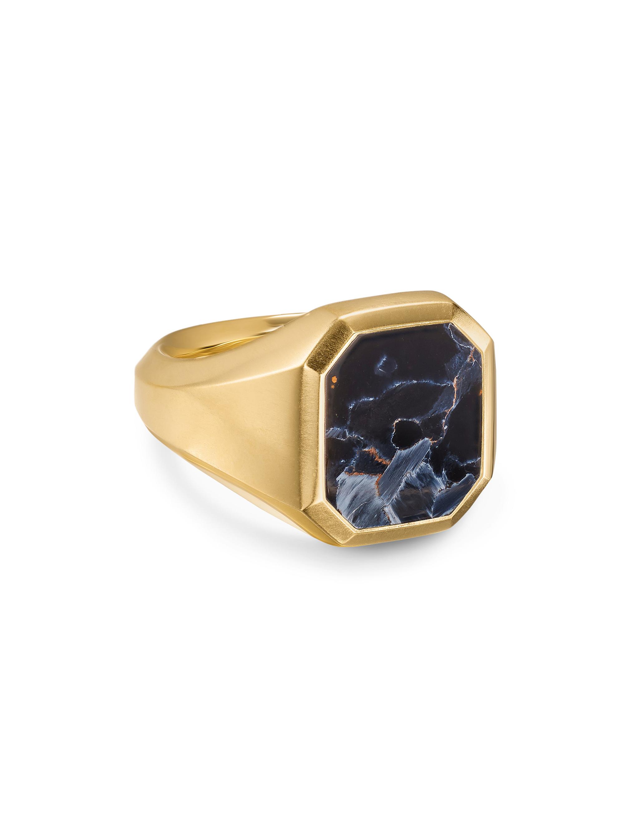 David Yurman Men's Streamline Signet Ring in 18K Yellow Gold - Pietersite