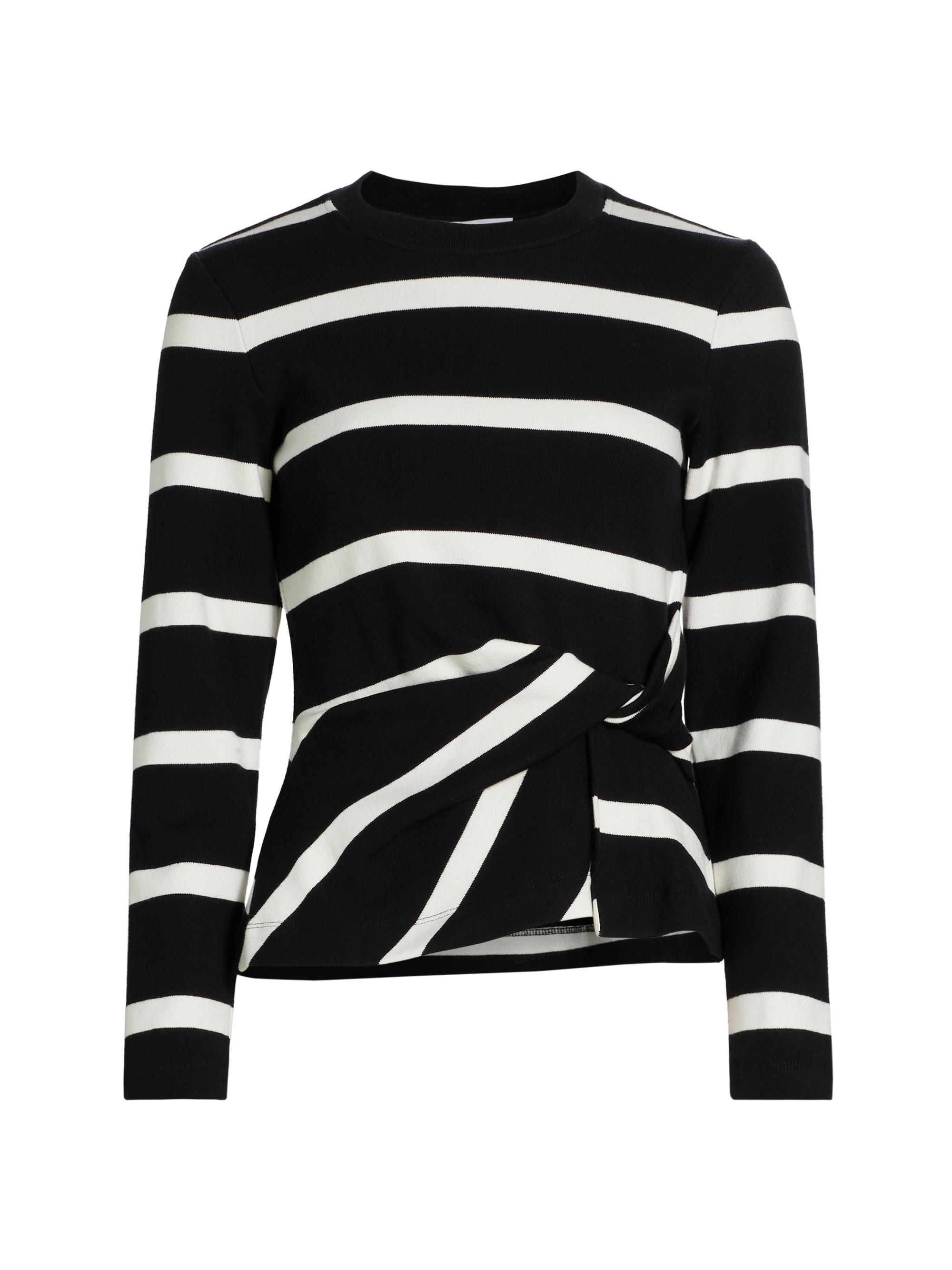 Tanya Taylor Women's Carlita Striped Twist Top - Black Chalk Wide Stripe