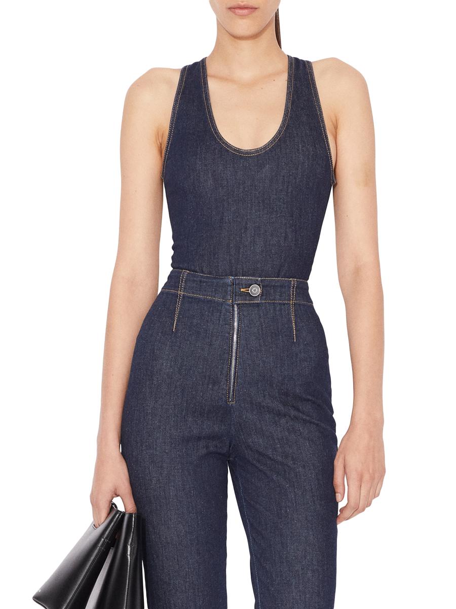『1年保証』 Alaïa Sleeveless Ankle-Crop Denim Bodysuit | Saks Fifth Avenue トップス