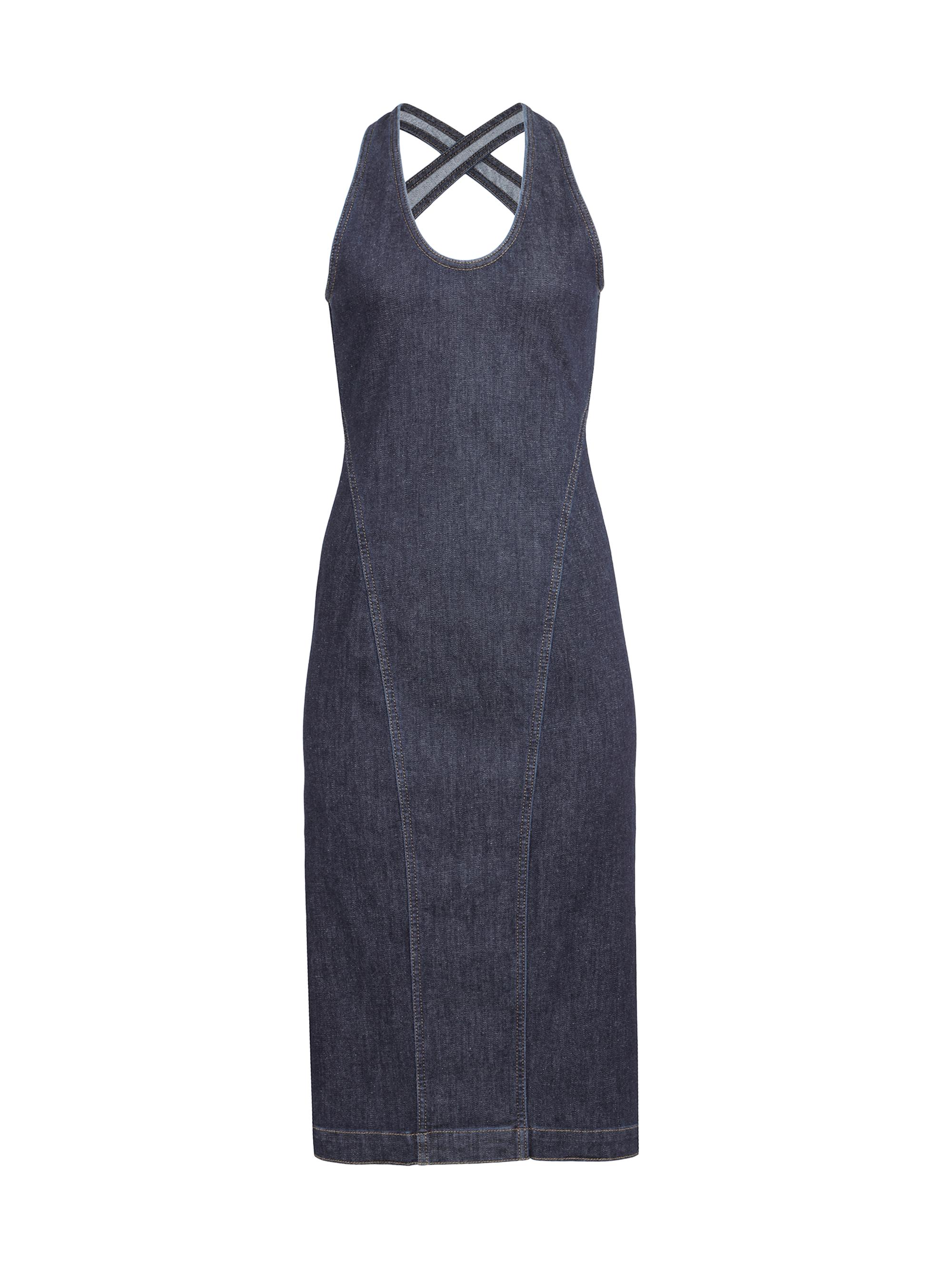 Alaïa Women's Sculpt Crisscrossed Denim Knee-Length Dress - Blue Denim