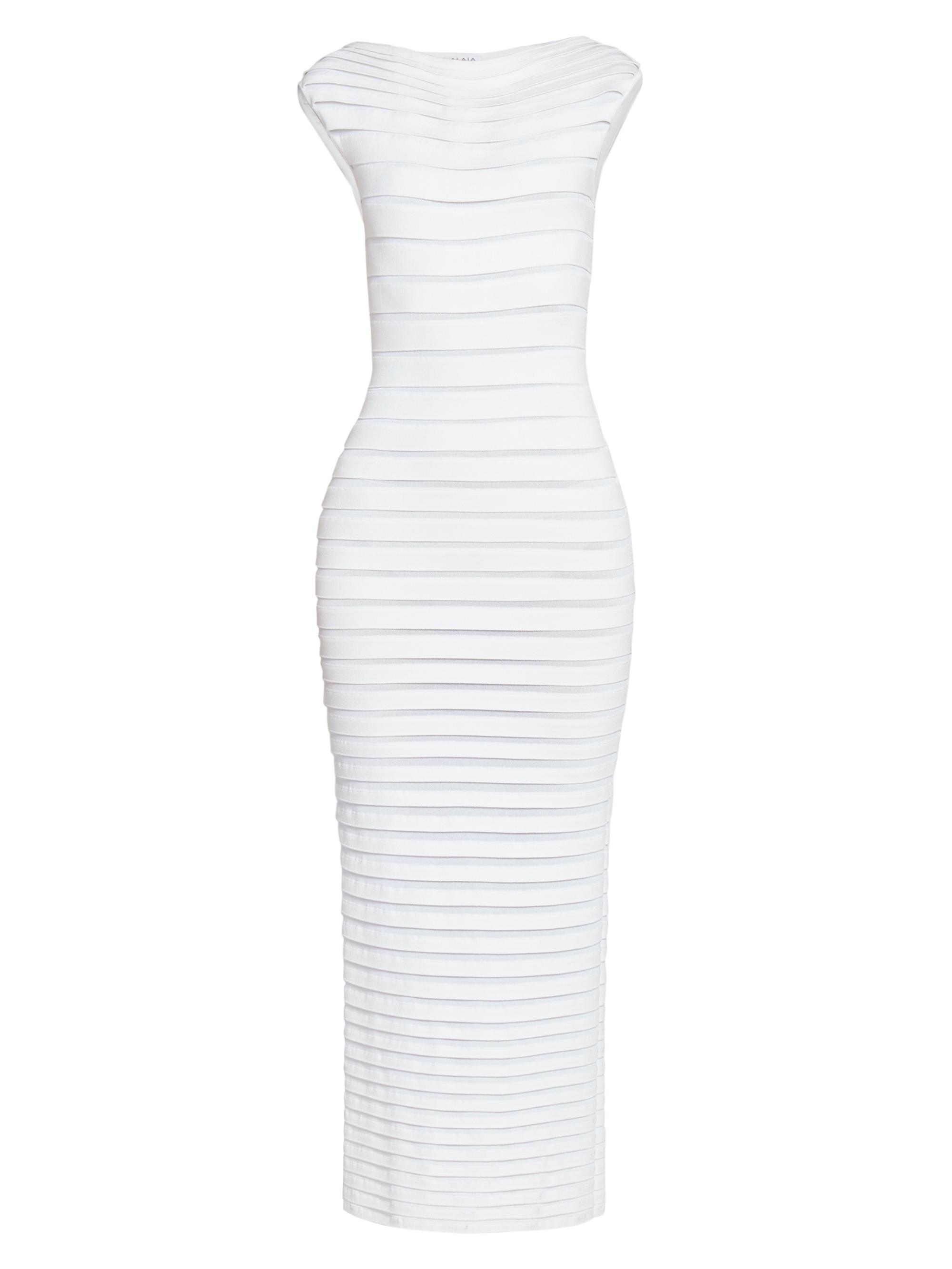 Alaïa Women's Stripe Column Midi-Dress - White