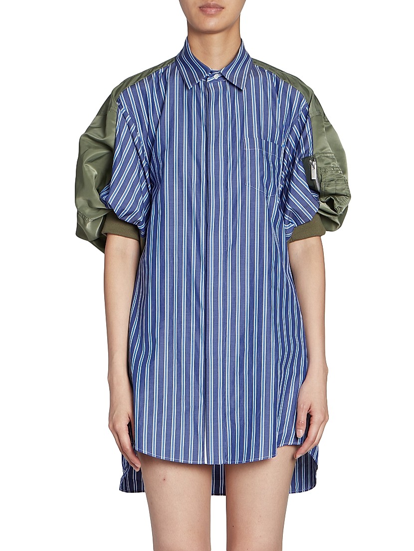 Shop Sacai Nylon Twill & Stripe Cotton Shirtdress | Saks Shop Sacai Nylon Twill & Stripe Cotton Shirtdress | Saks