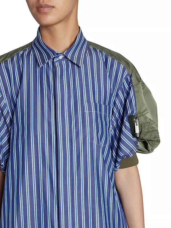 Shop Sacai Nylon Twill & Stripe Cotton Shirtdress | Saks Shop Sacai Nylon Twill & Stripe Cotton Shirtdress | Saks