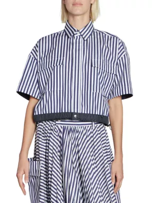 Shop Sacai Thomas Mason Stripe Crop Shirt | Saks Fifth Avenue