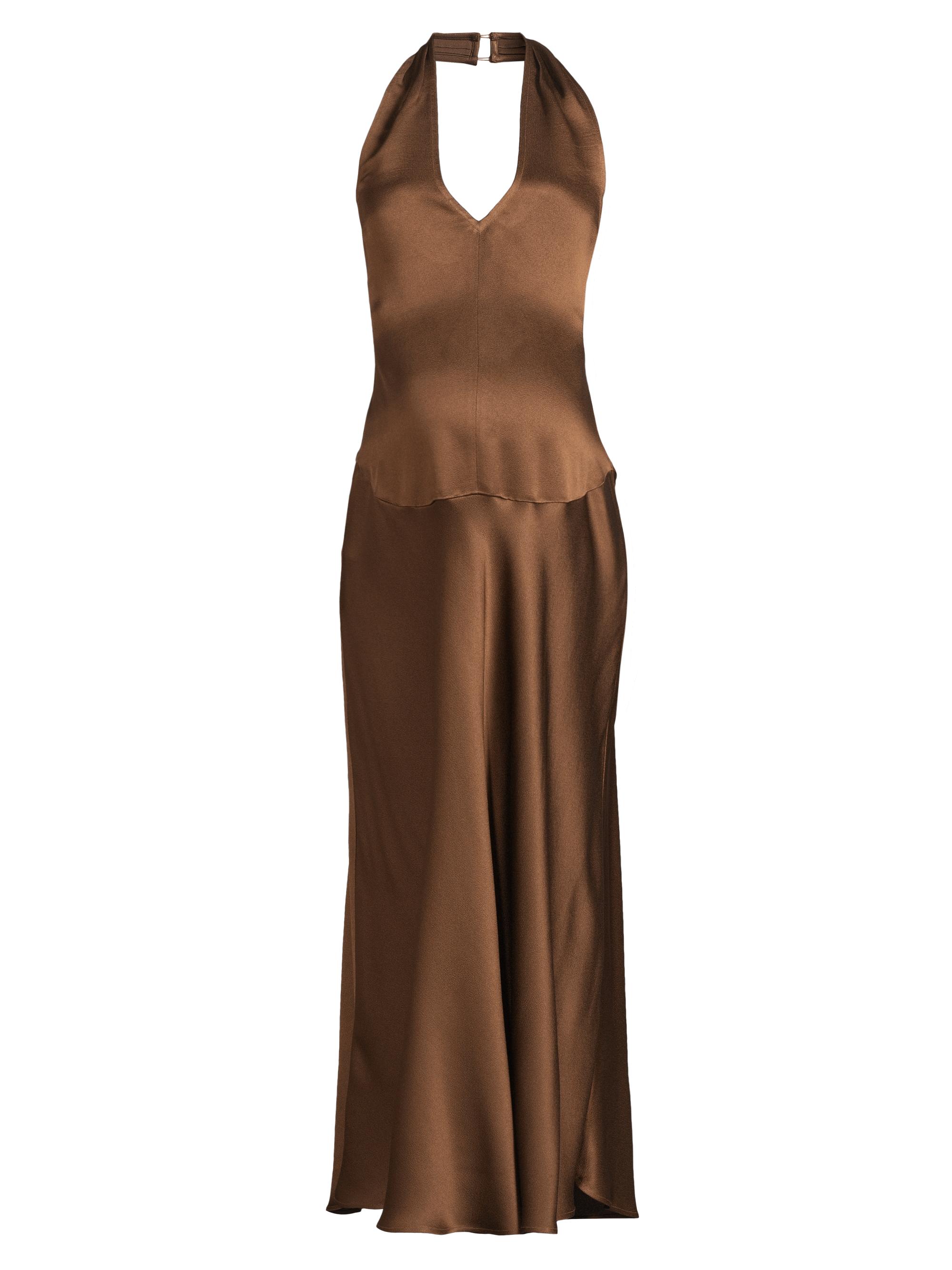 Emilia George Women's The Giselle Satin Halter Dress - Chocolate