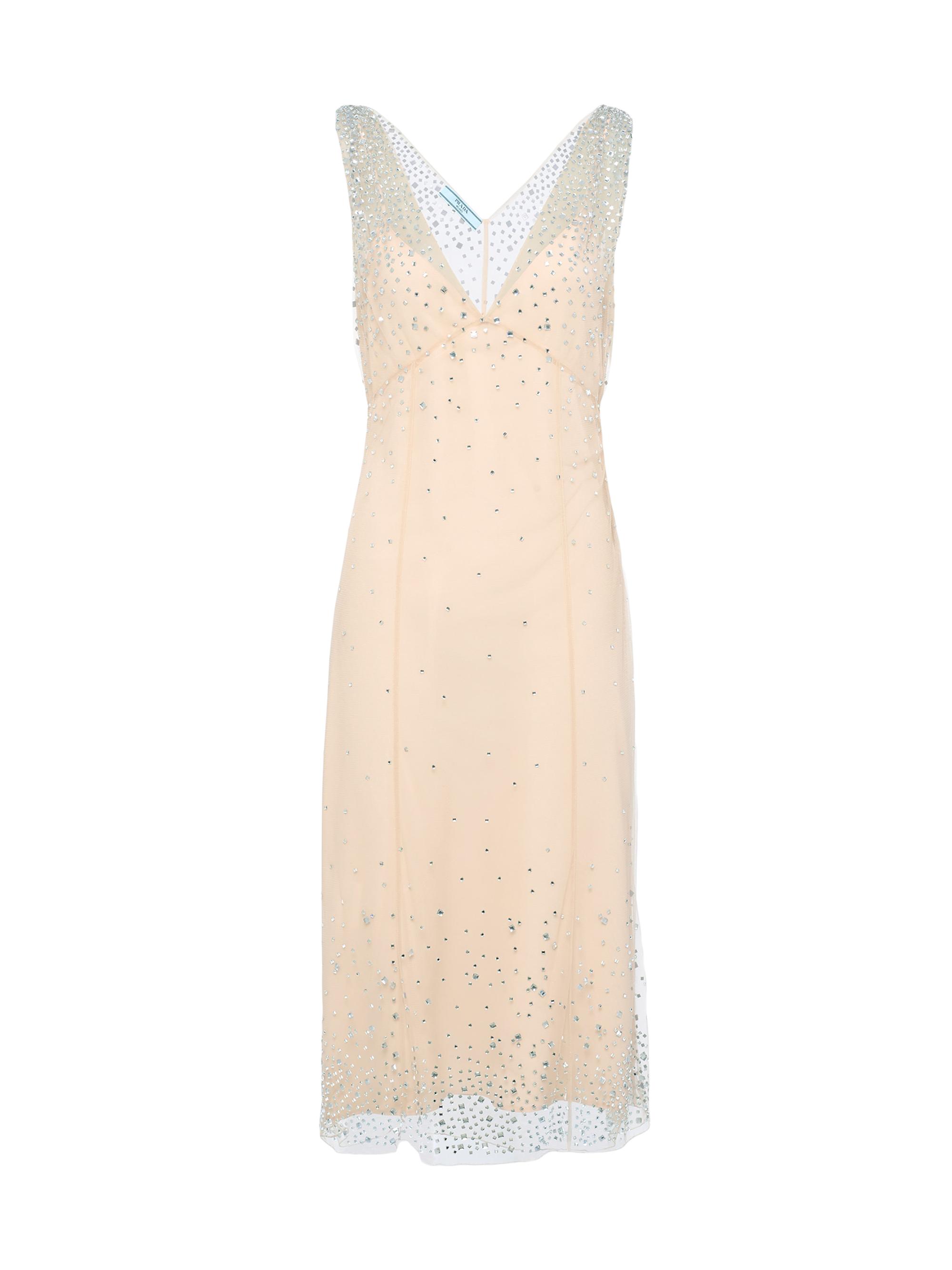 Prada Women's Embroidered Tulle Dress - Beige