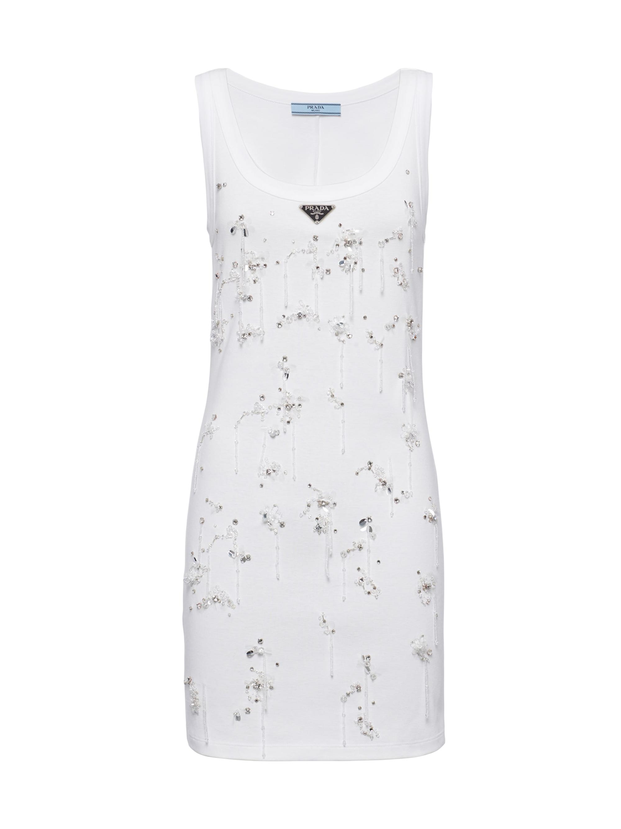 Prada Women's Embroidered Ribbed Jersey Dress - White