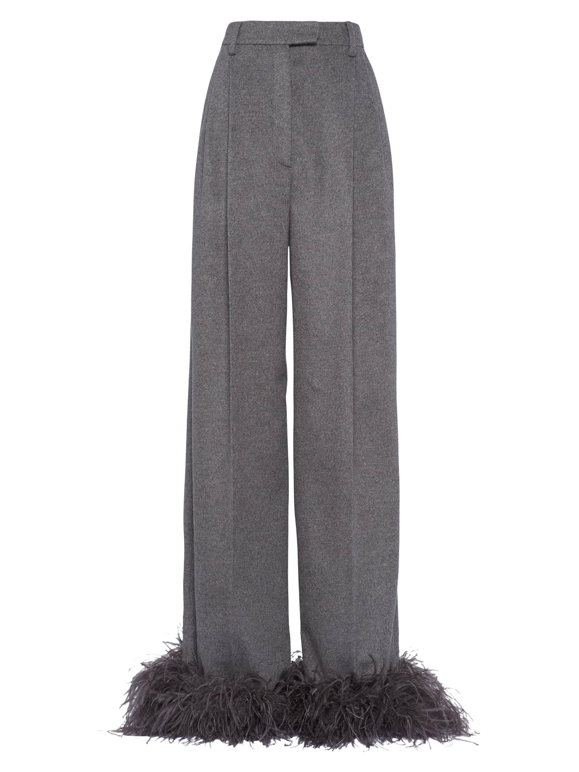 Prada Women's Cashmere Pants with Feathers - Grey