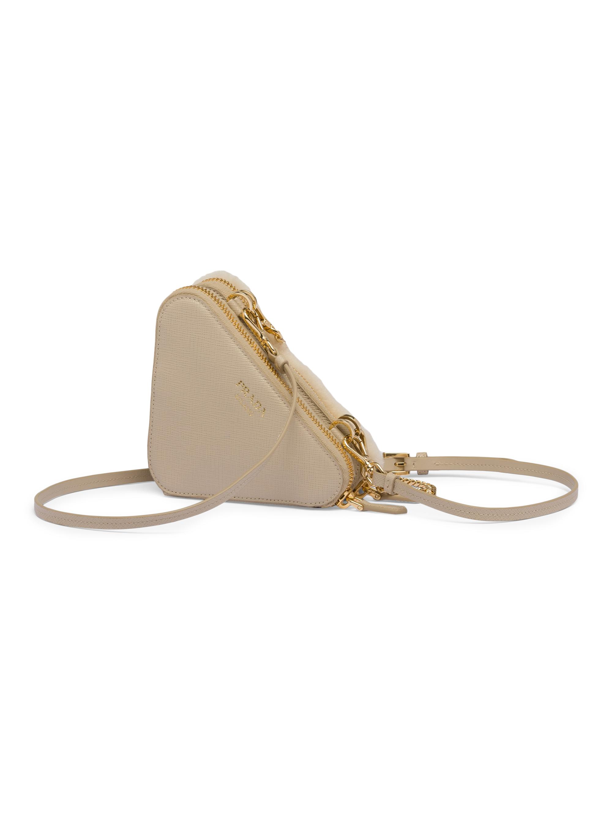 Prada Triangular Shearling and Saffiano Leather Mini-Pouch | Saks