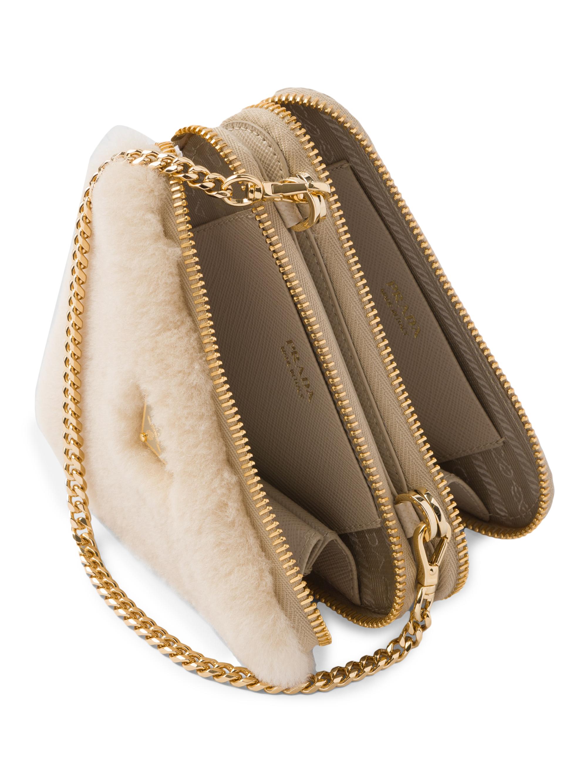 Prada Triangular Shearling and Saffiano Leather Mini-Pouch