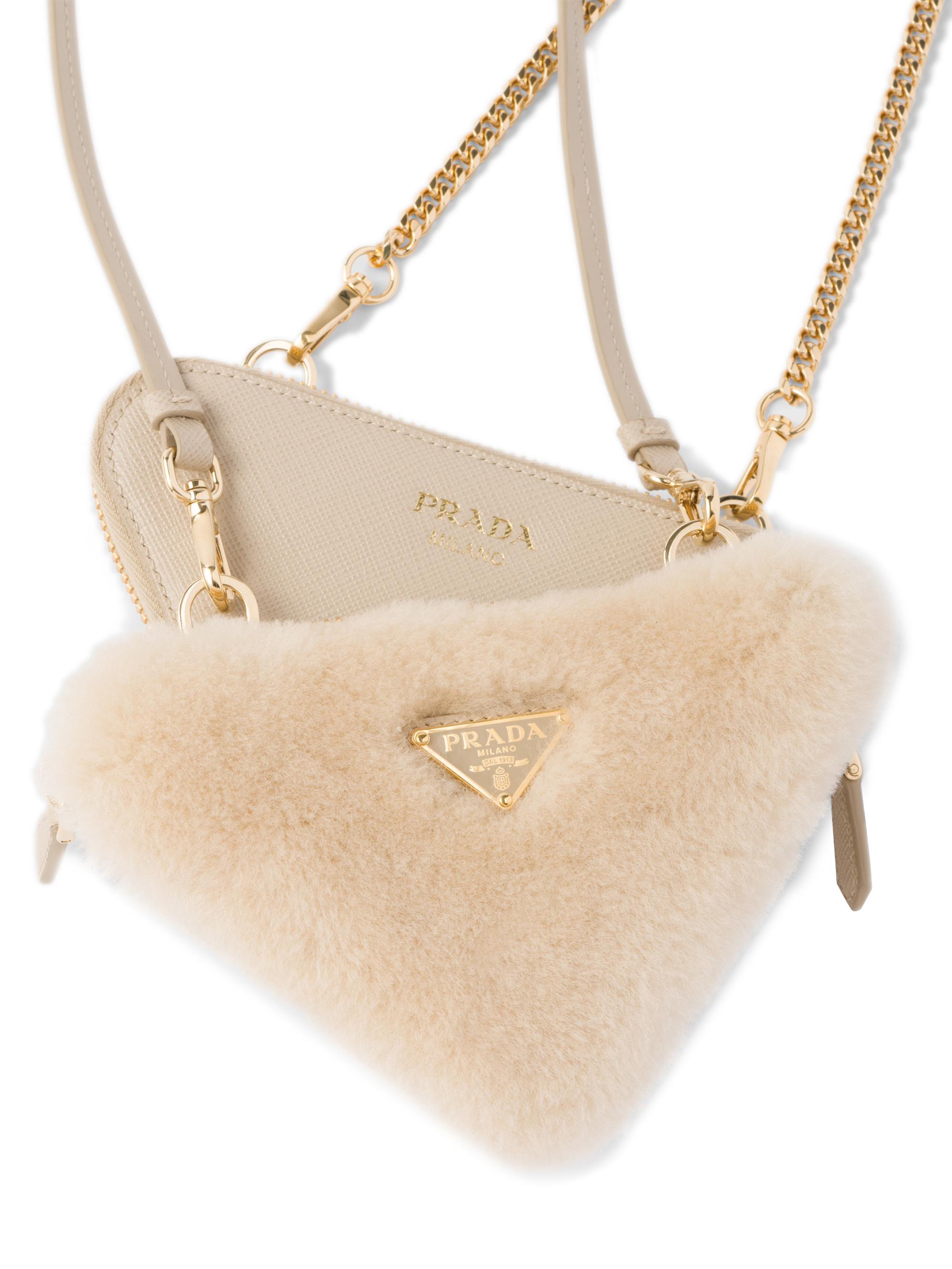 PRADA ムートントライアンクルミニポーチ Prada Triangular Shearling and Saffiano Leather Mini-Pouch | Saks
