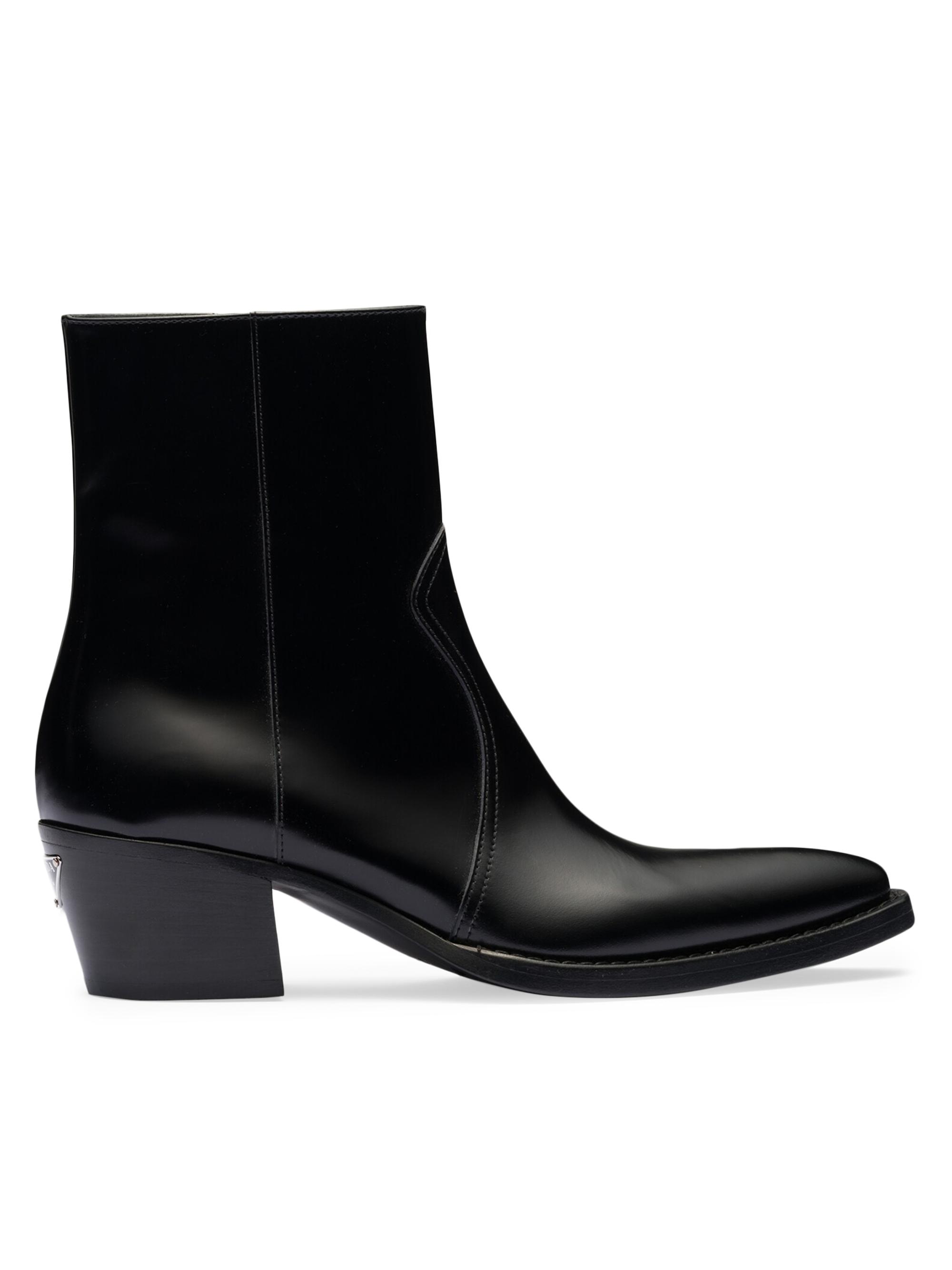 Prada Women's Brushed Leather Camperos Boots - Black