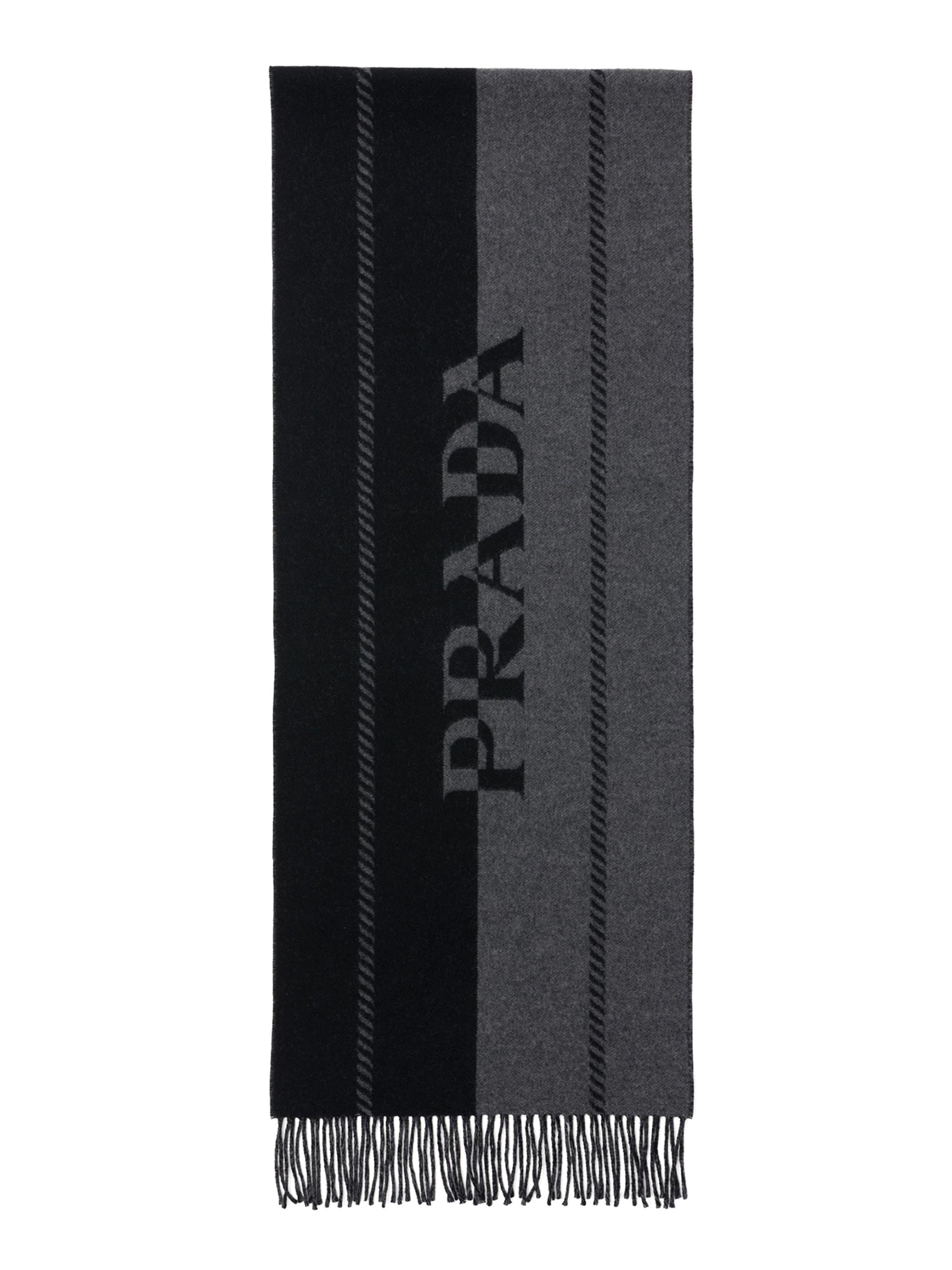 Prada Men's Wool Scarf - Black Grey | Thumbnail 3