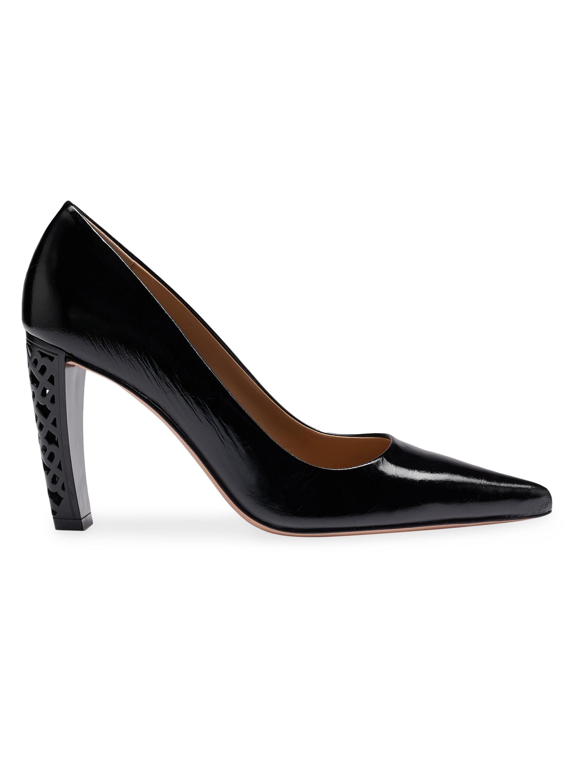 BOSS Women's Leather Pumps With Monogram Patterned Heels - Black