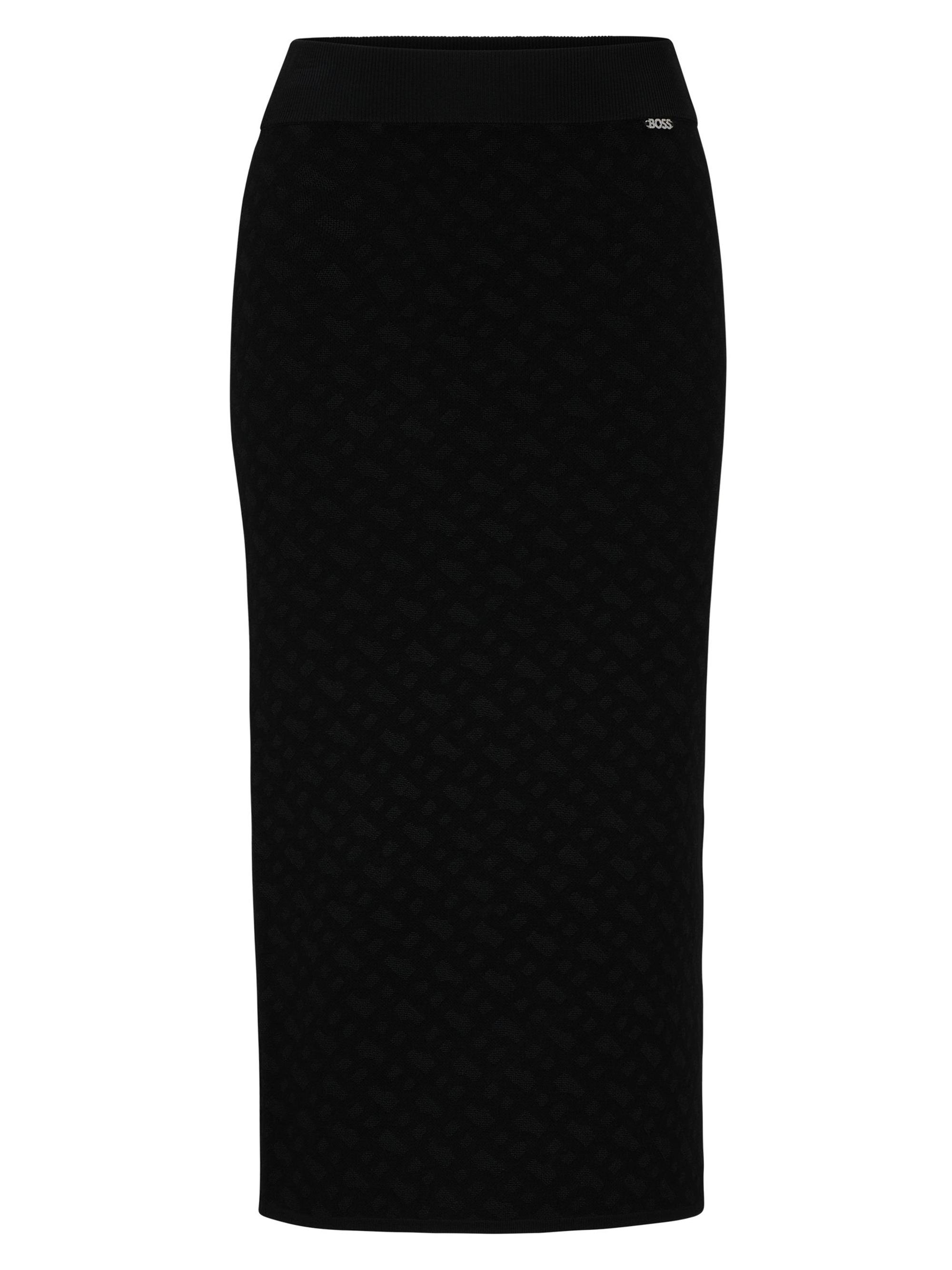 BOSS Women's Knitted Jacquard-Pattern Pencil Skirt With Logo Trim - Black