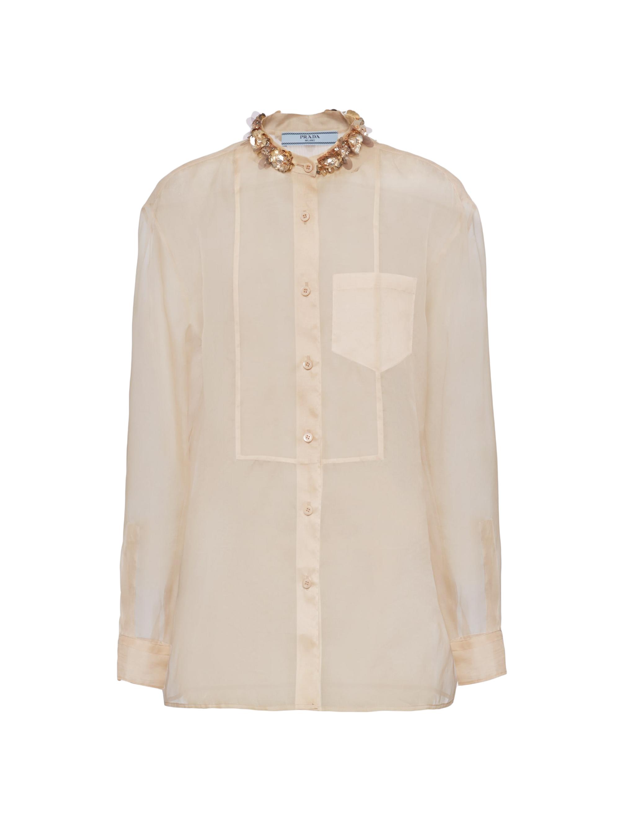 Prada Women's Embroidered Organza Shirt - Beige