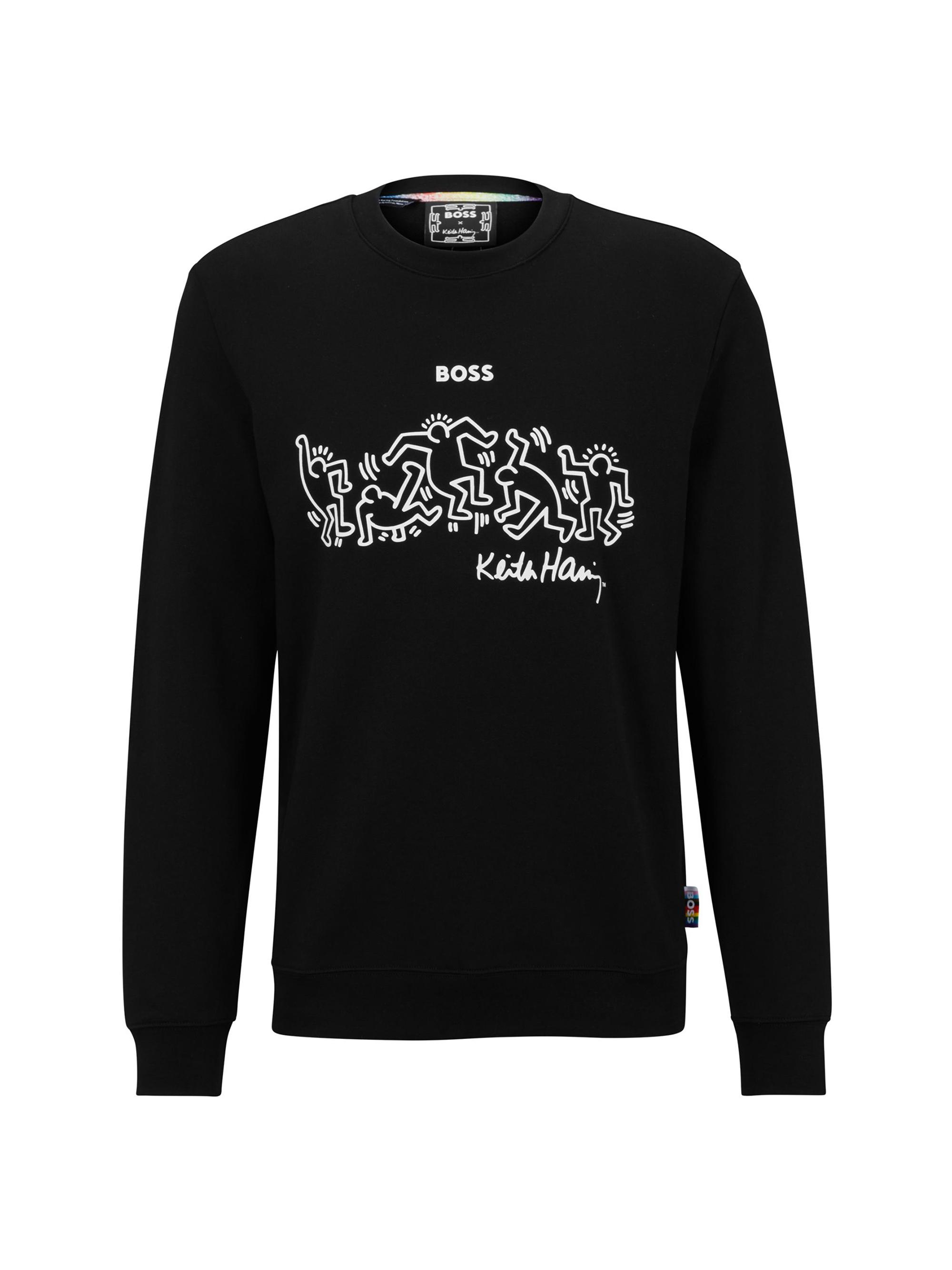 BOSS Women's Boss x Keith Haring Gender-Neutral Sweatshirt With Special Artwork - Black