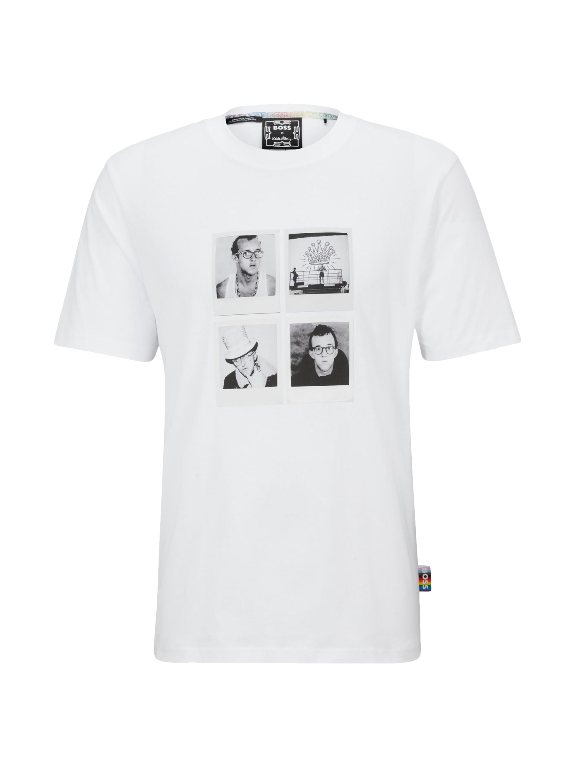 BOSS Women's Boss x Keith Haring Gender-Neutral T-Shirt With Photographic Artwork - White