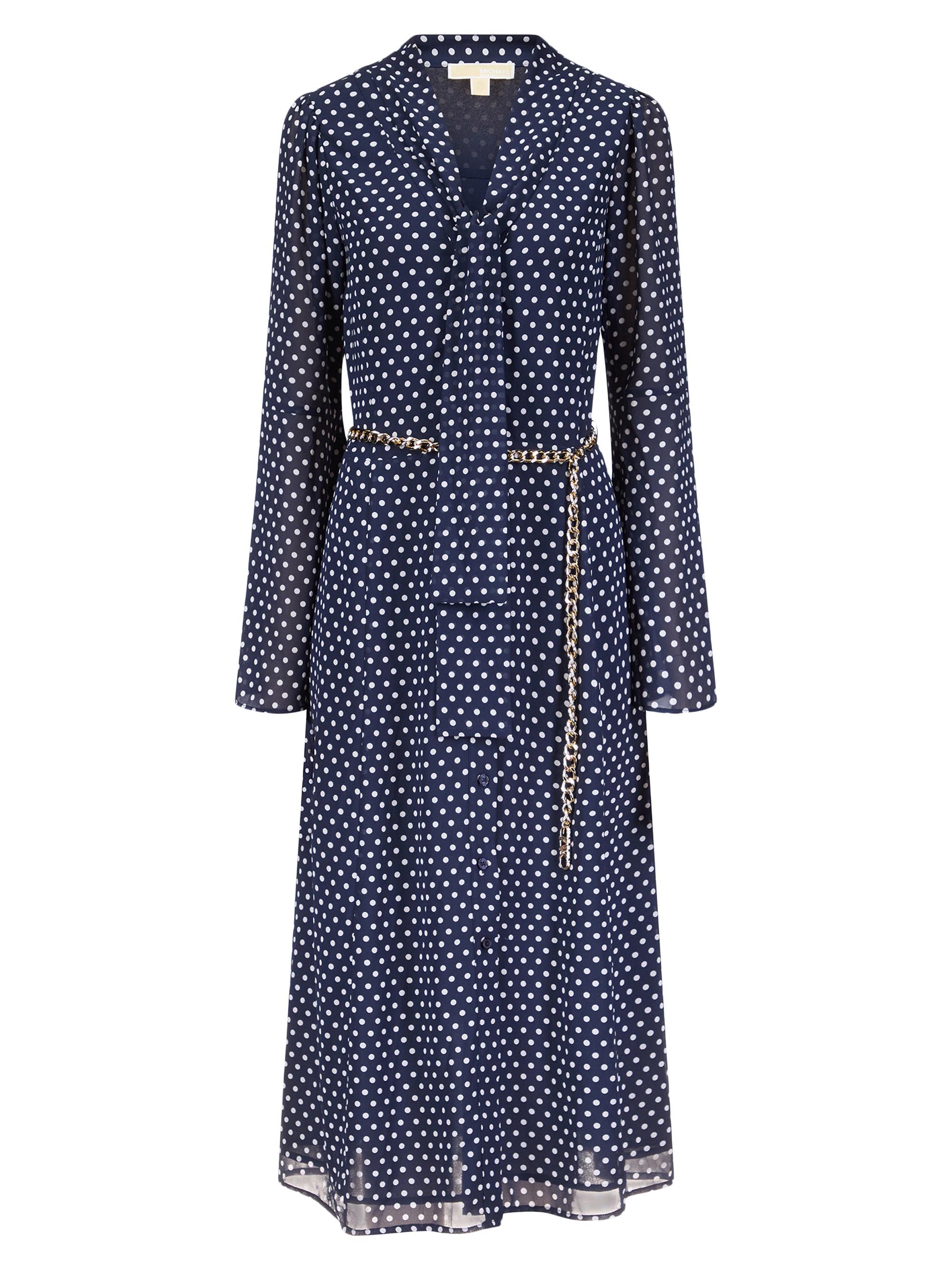 MICHAEL Michael Kors Women's Dotted Tie-Neck Midi-Dress - Midnight Blue