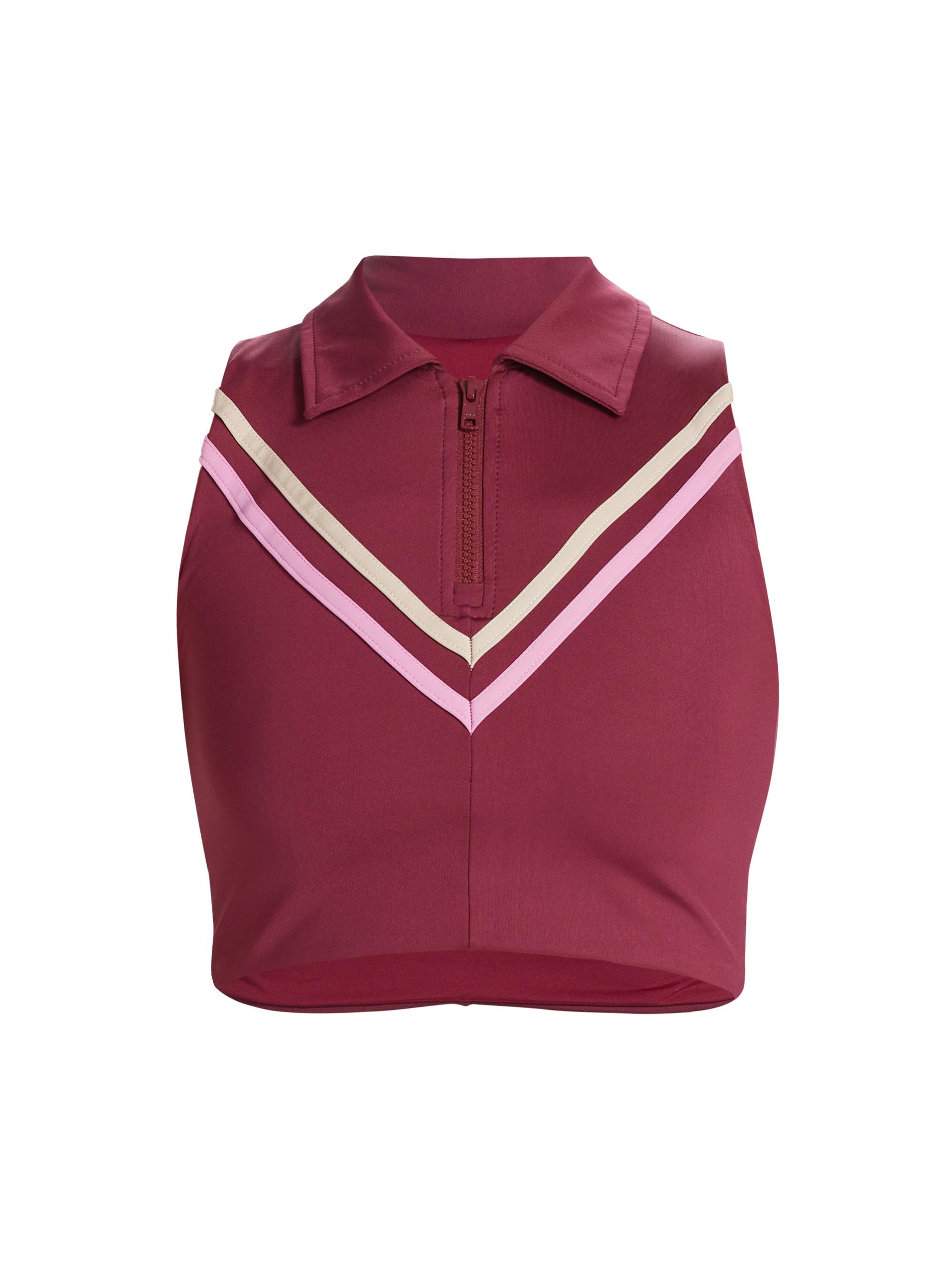 Maqui Active Women's Polo Striped Crop Top - Merlot