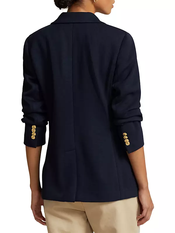 Ralph Lauren Women's logo-crest Knit Blazer - Size 2 in Park Avenue Navy