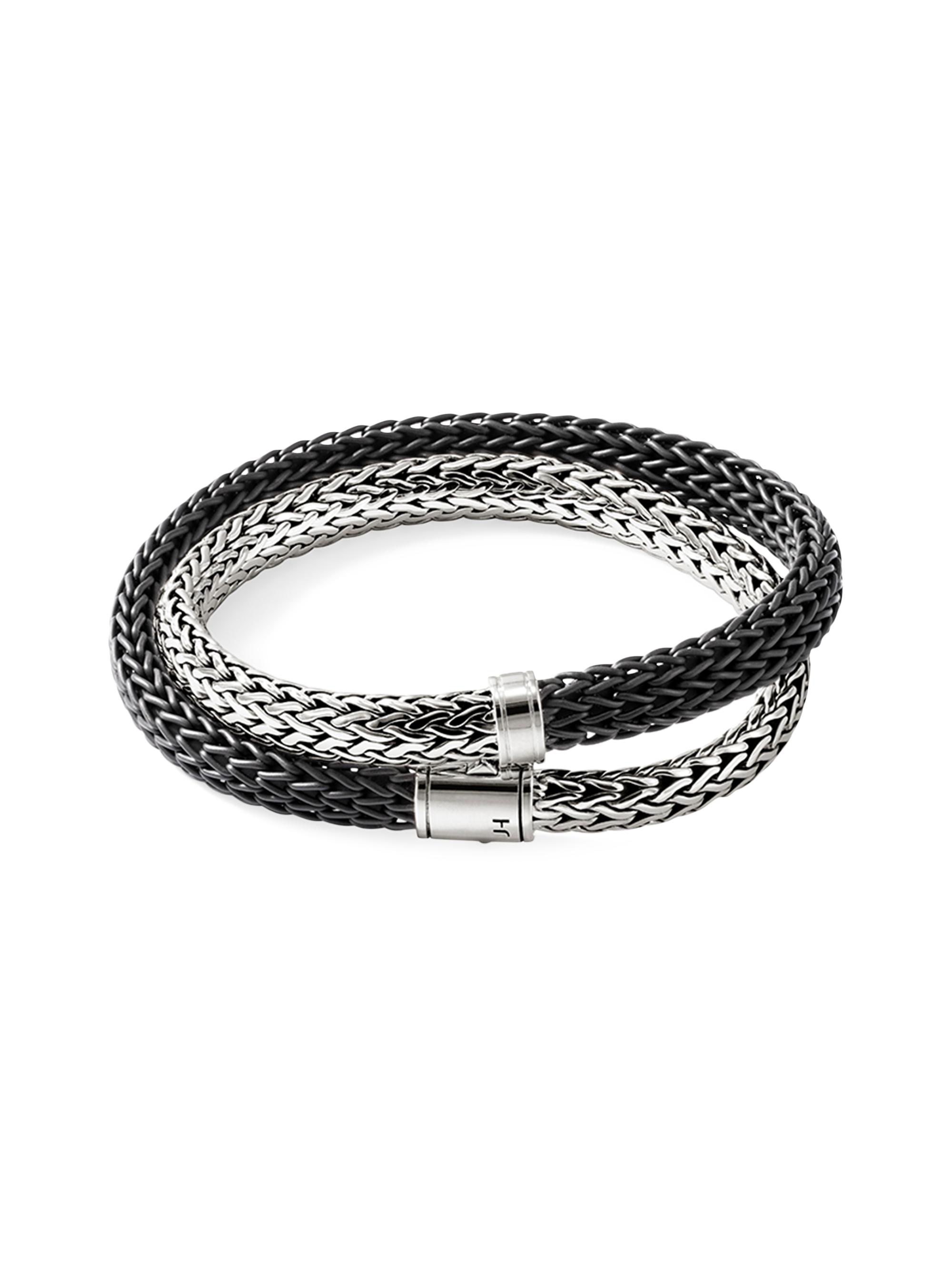 John Hardy Men's Sterling Silver & Rubber Double Wrap Bracelet - Silver Black