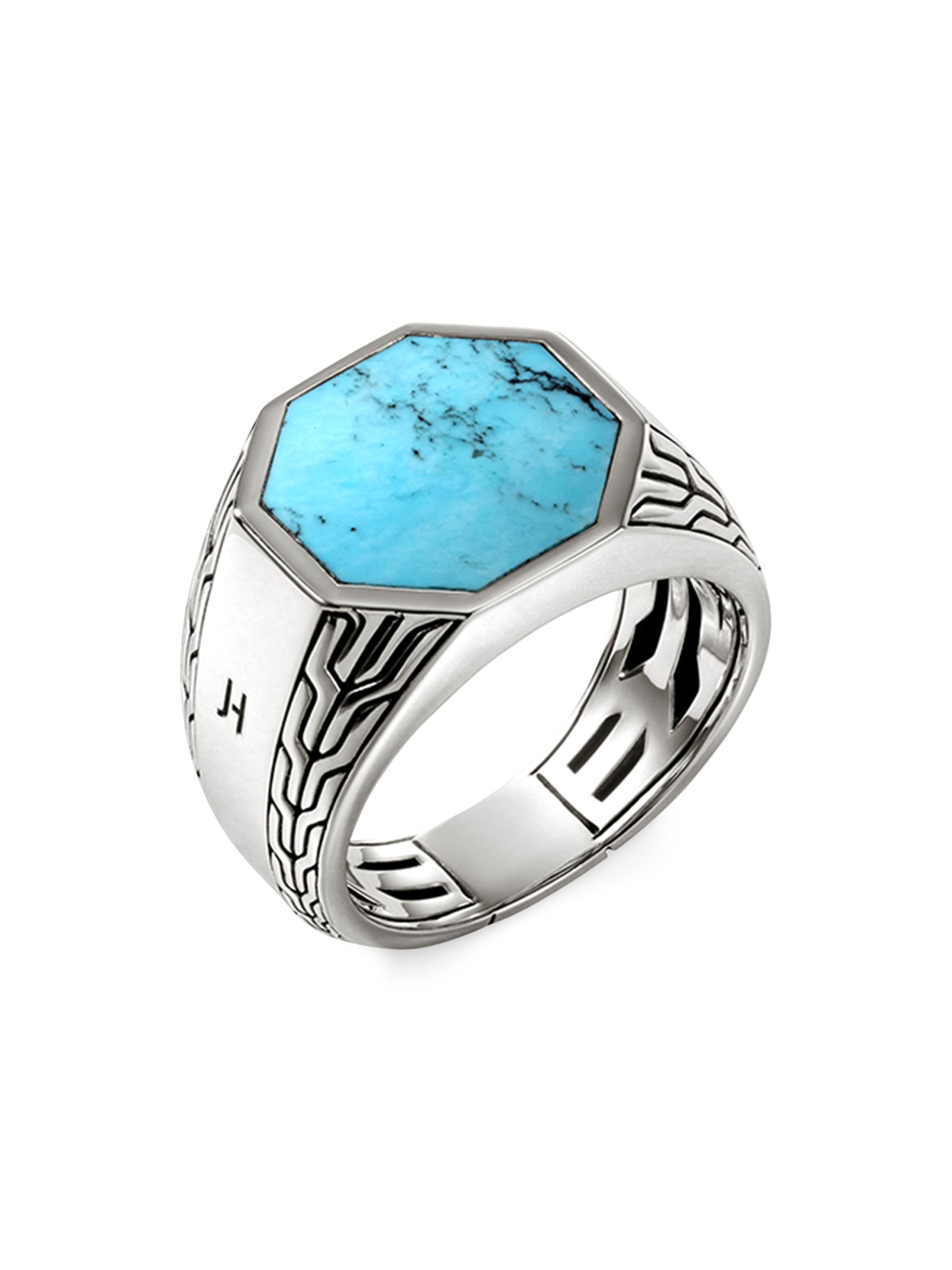 John Hardy Men's Sterling Silver & Turquoise Signet Ring - Silver Turquoise