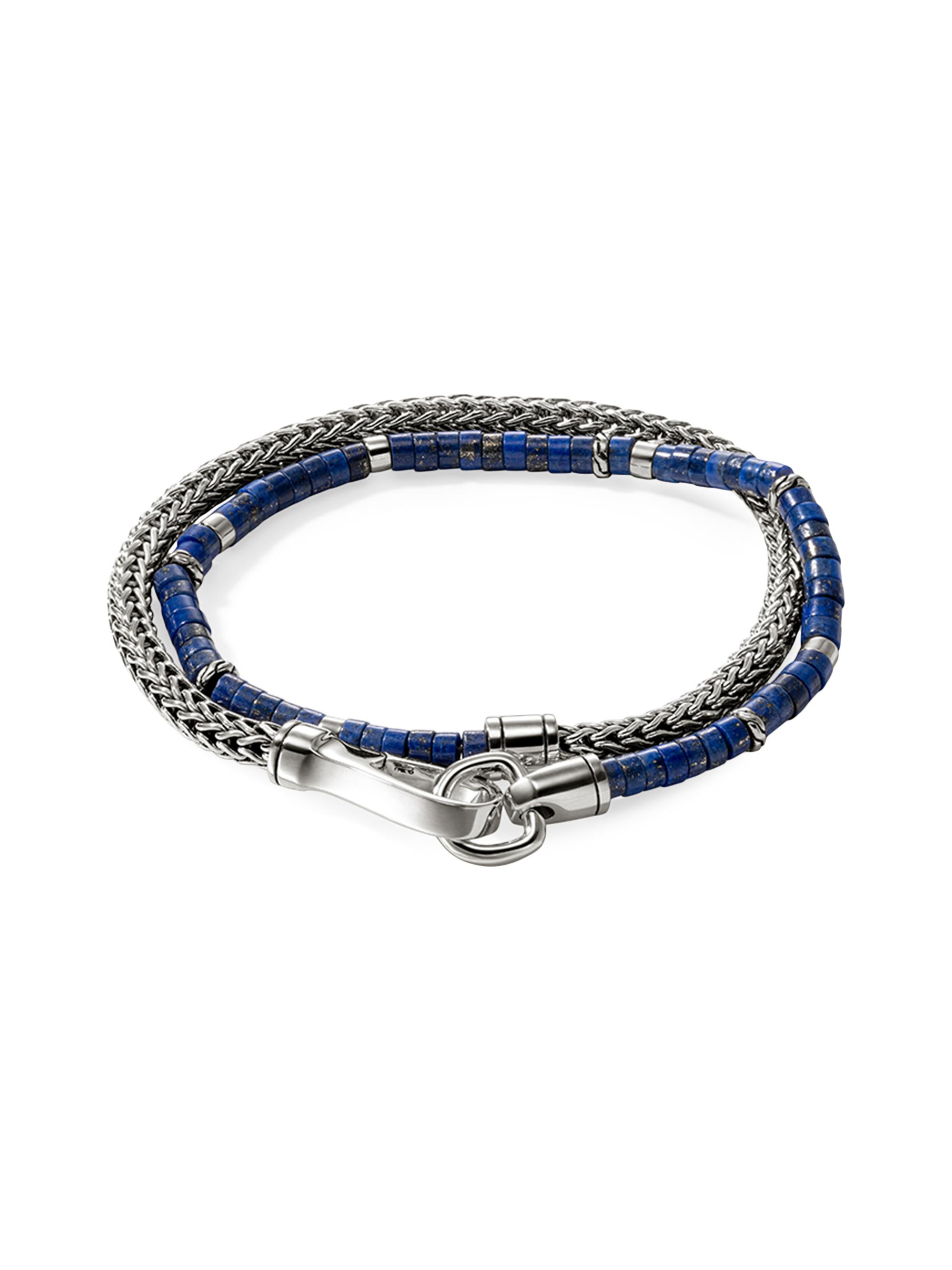 John Hardy Men's Heishi Sterling Silver & Lapis Lazuli Chain Double Wrap Bracelet - Silver Lapis