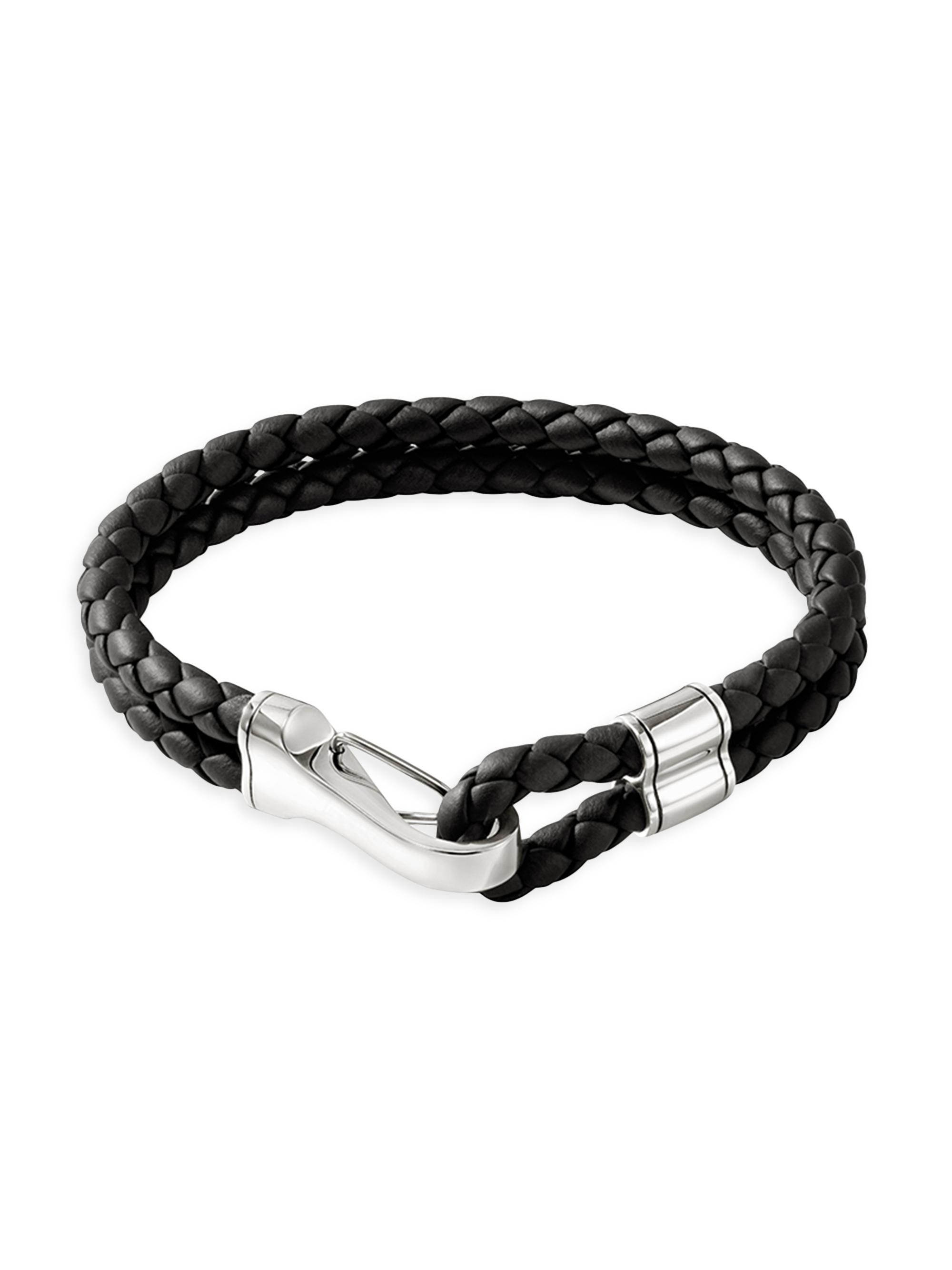 John Hardy Men's Braided Leather & Sterling Silver Double Row Bracelet - Silver Black