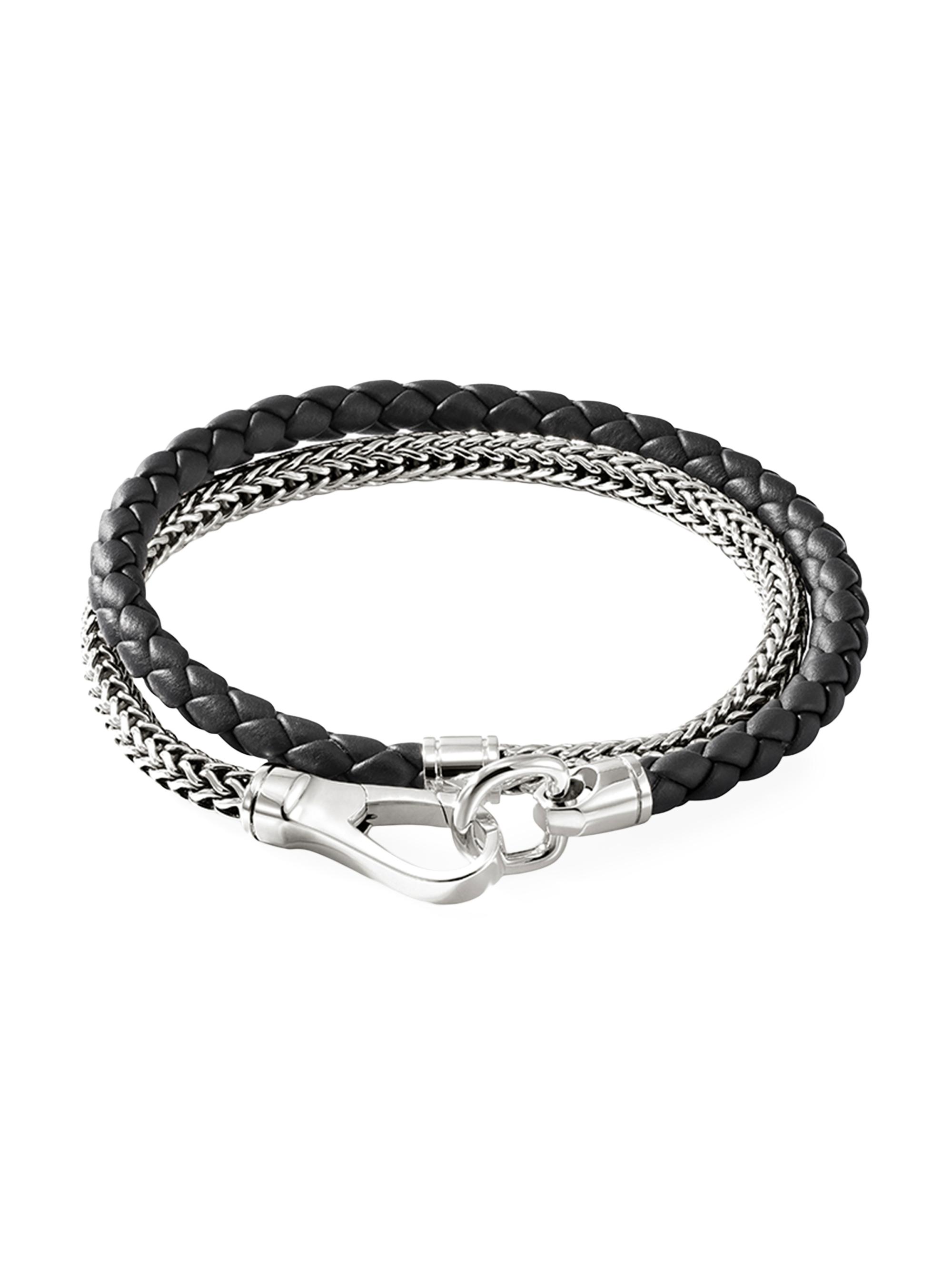 John Hardy Men's Sterling Silver & Braided Leather Double Wrap Bracelet - Silver Black