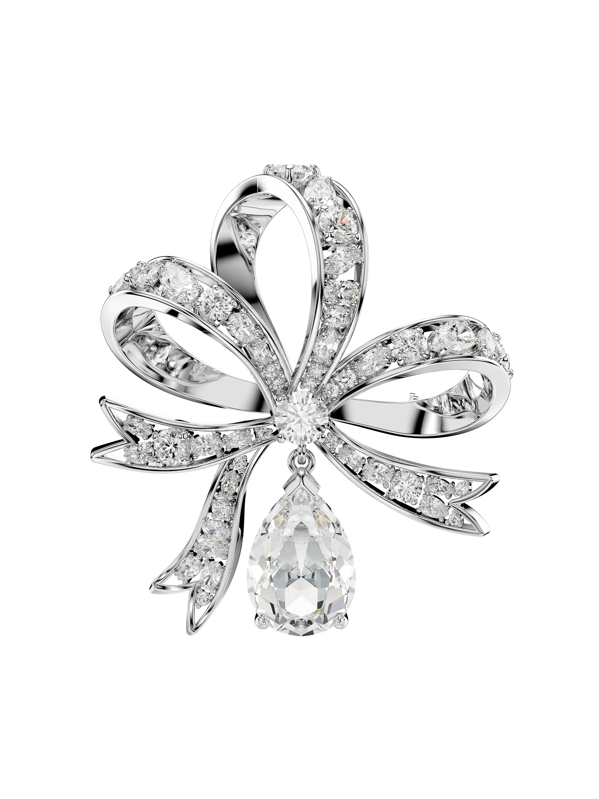 Swarovski Women's Hyperbola Volta Crystal Bow Brooch - White Gold