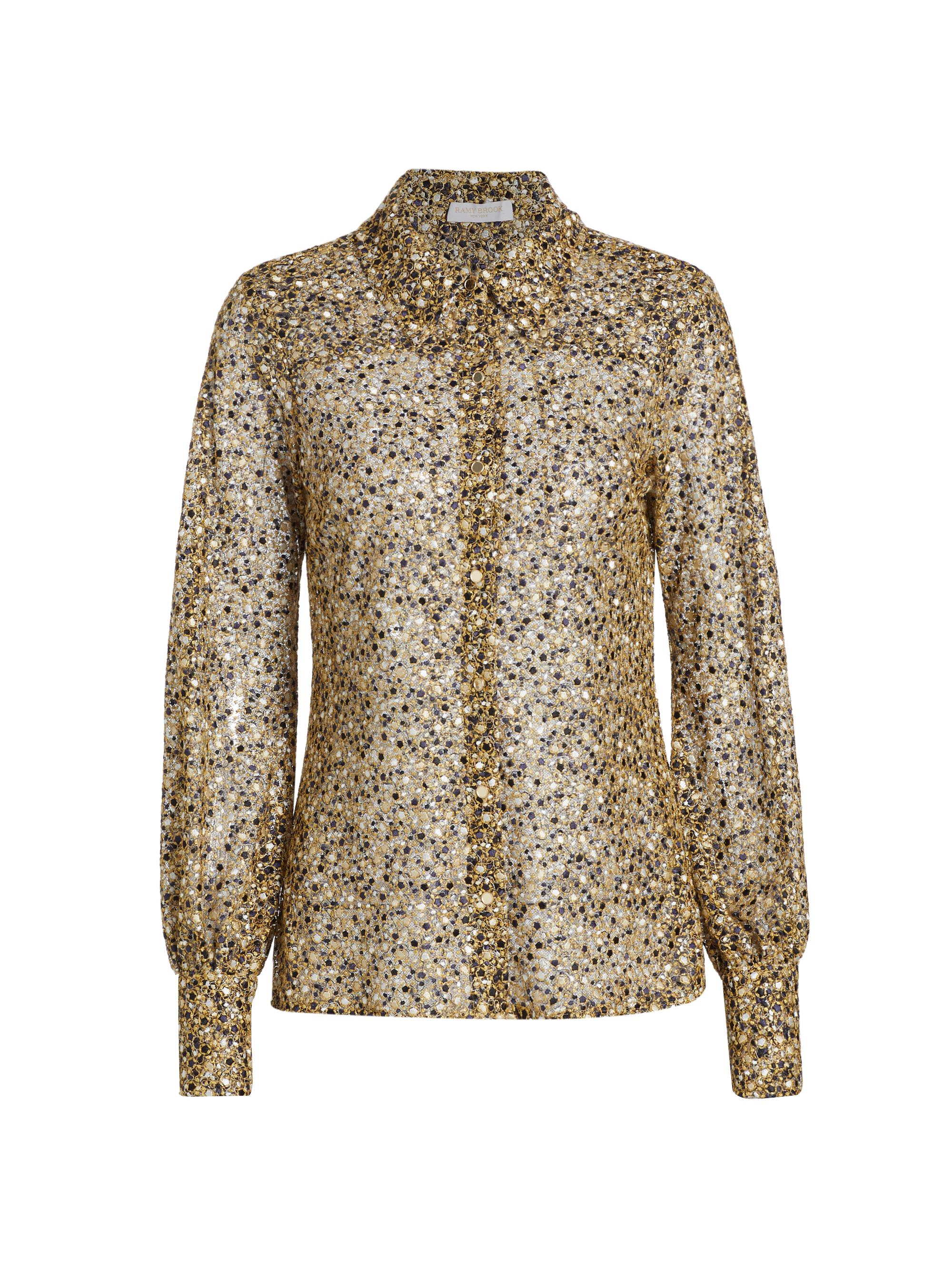 Ramy Brook Women's Amalia Woven Metallic Blouse - Navy Magical Mesh