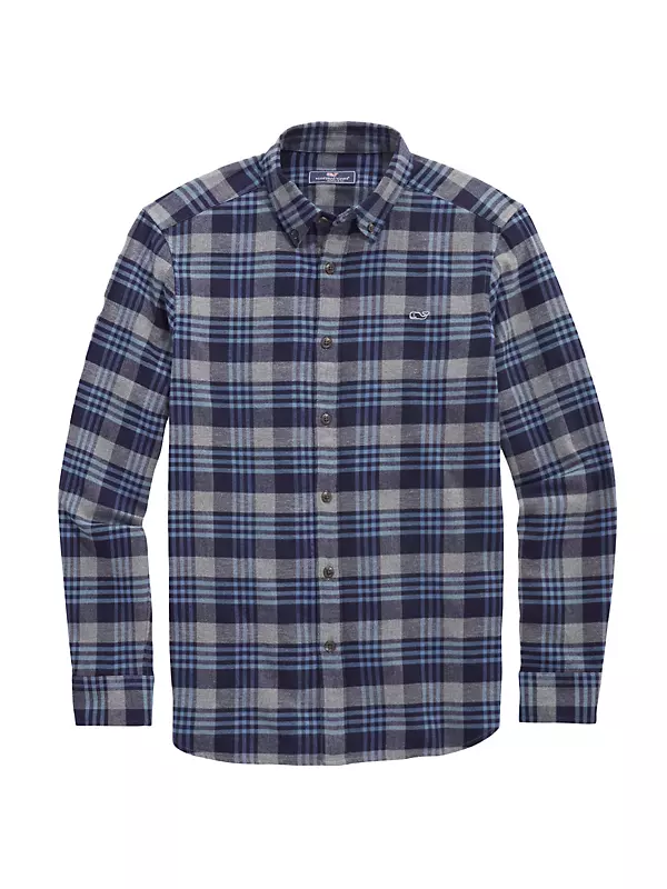 Vineyard Vines Men's Flannel Plaid Whale Shirt - Gray Harbor - Size XL