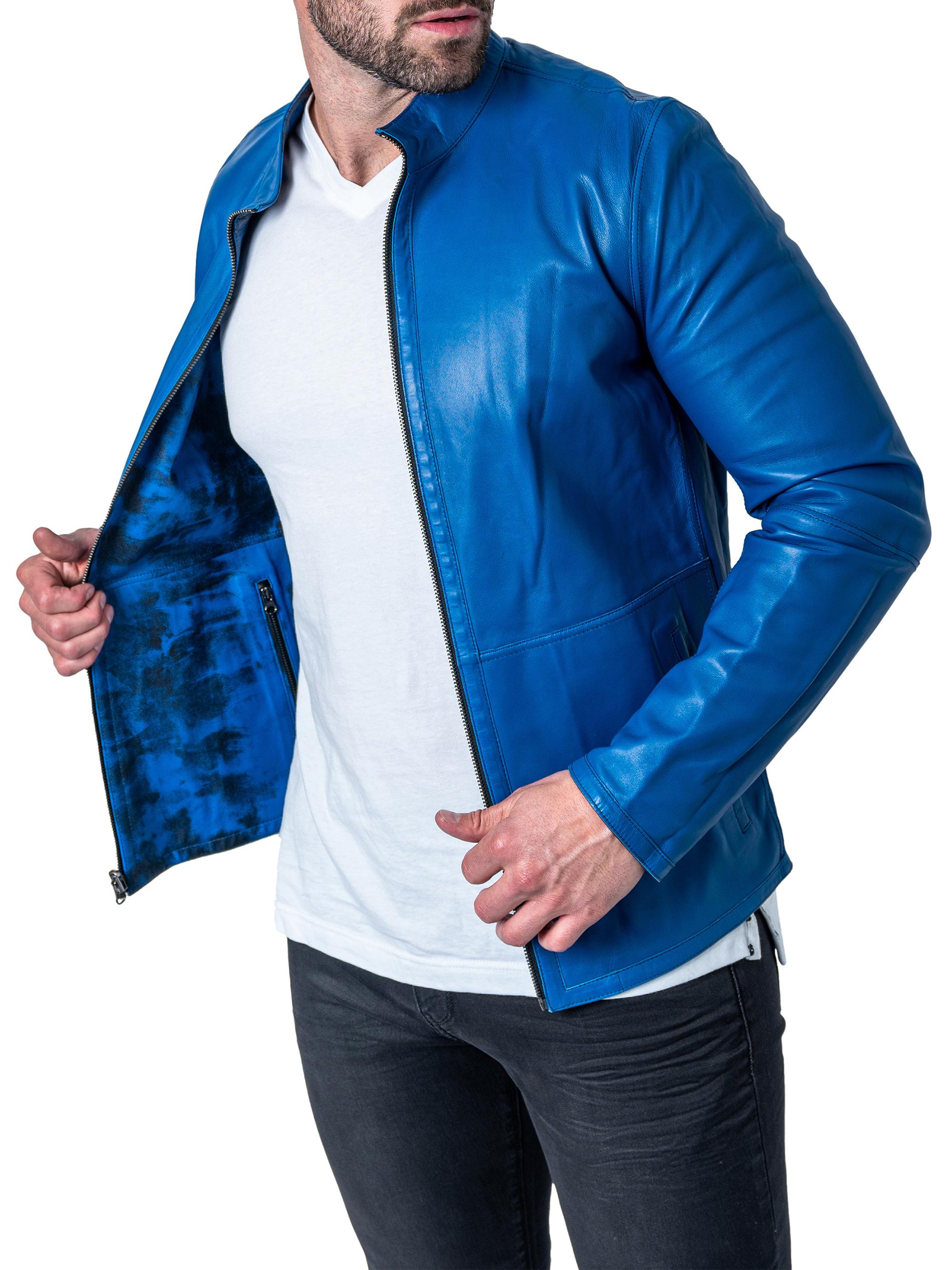 Maceoo Men's Leather Lab Jacket - Blue