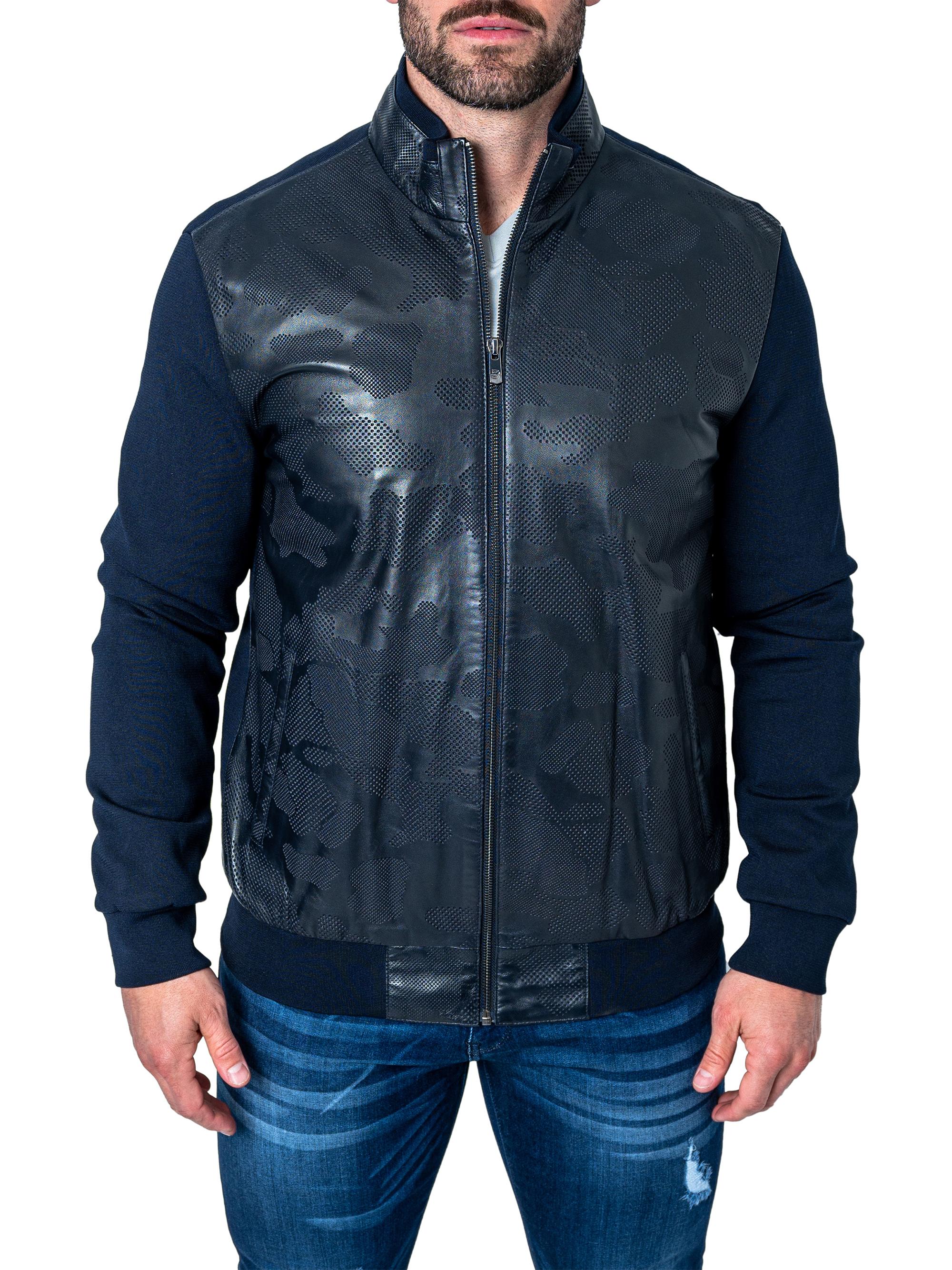 Maceoo Men's Leather Map Jacket - Blue
