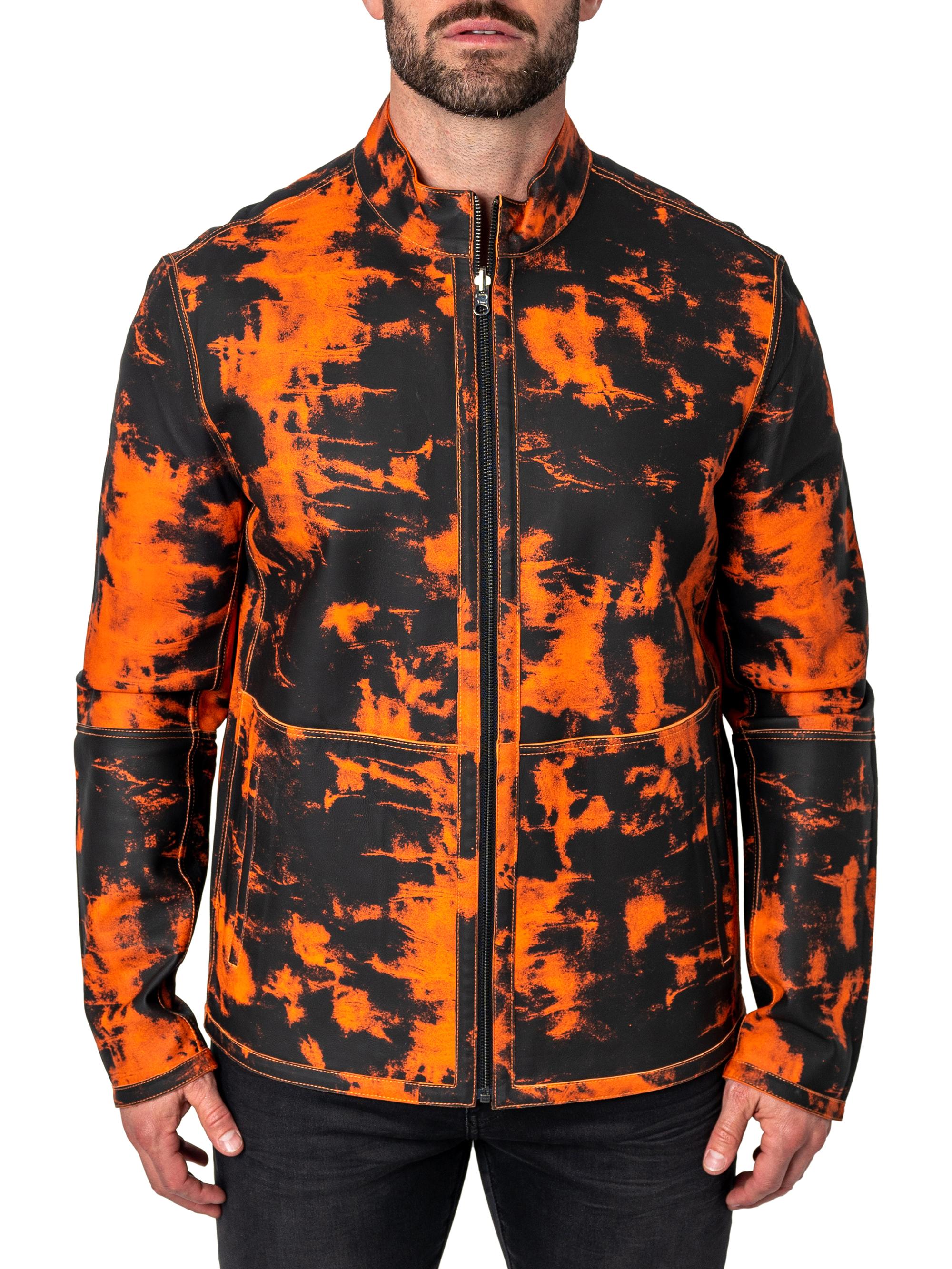 Maceoo Men's Leather Lab Jacket - Orange