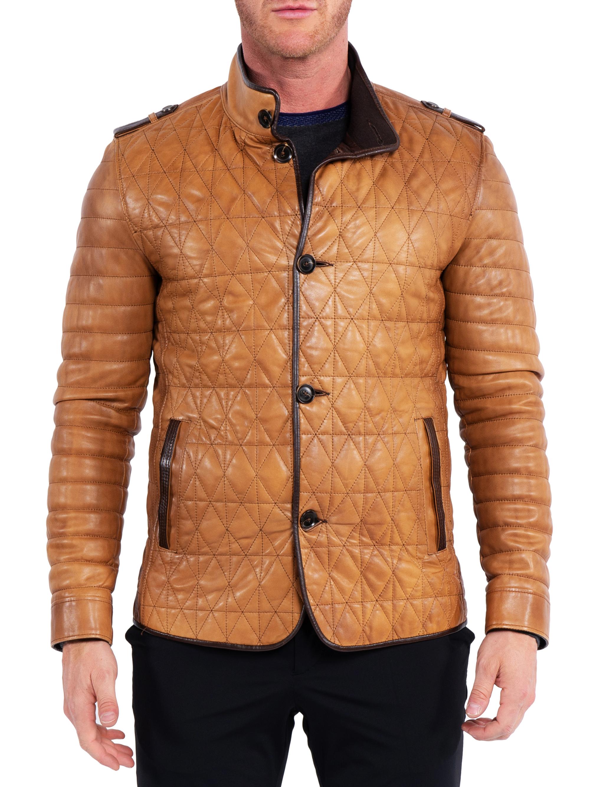 Maceoo Men's Leather Field Jacket - Brown