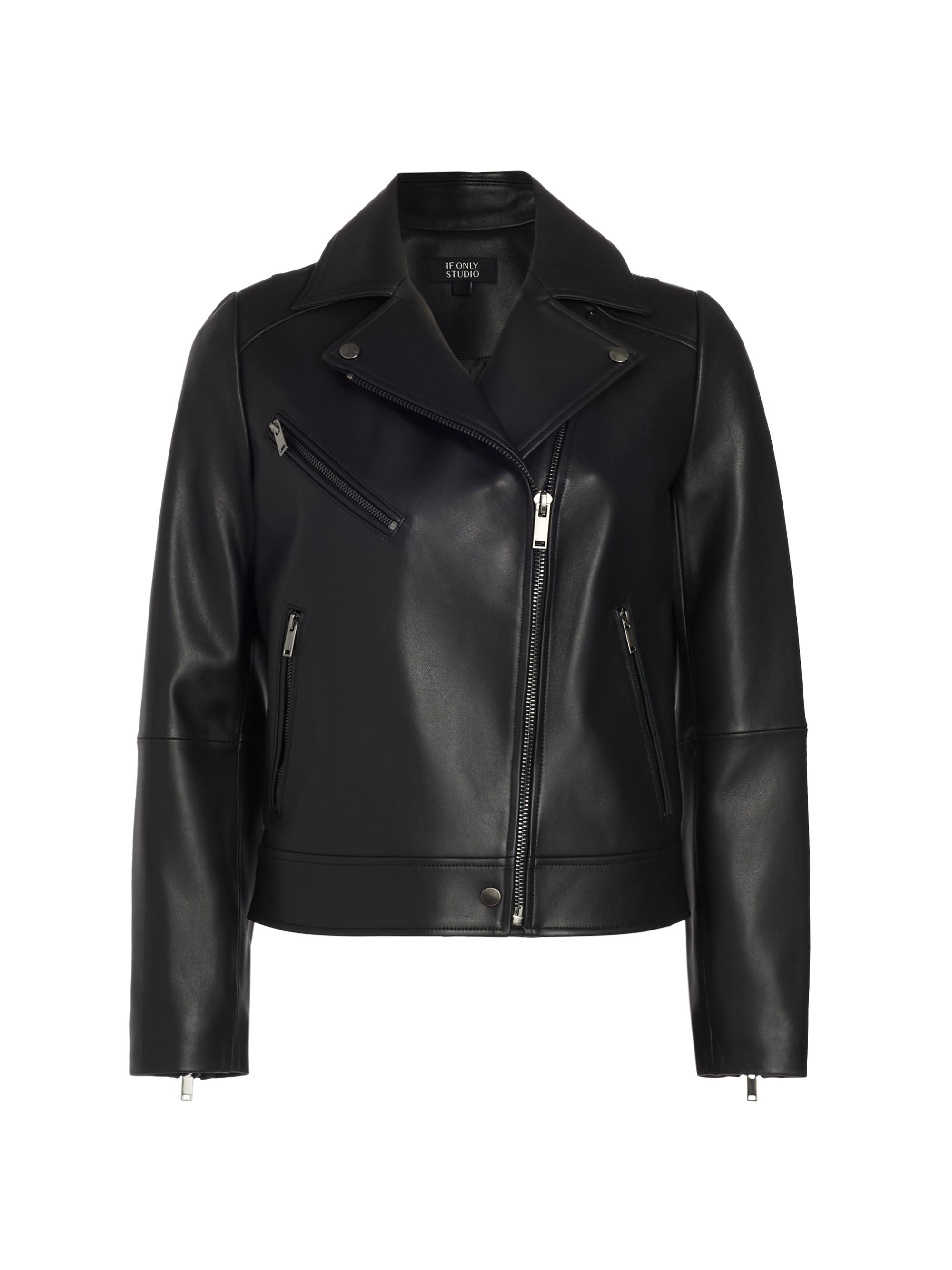 If Only Studio Women's Rachael Leather Moto Jacket - Black
