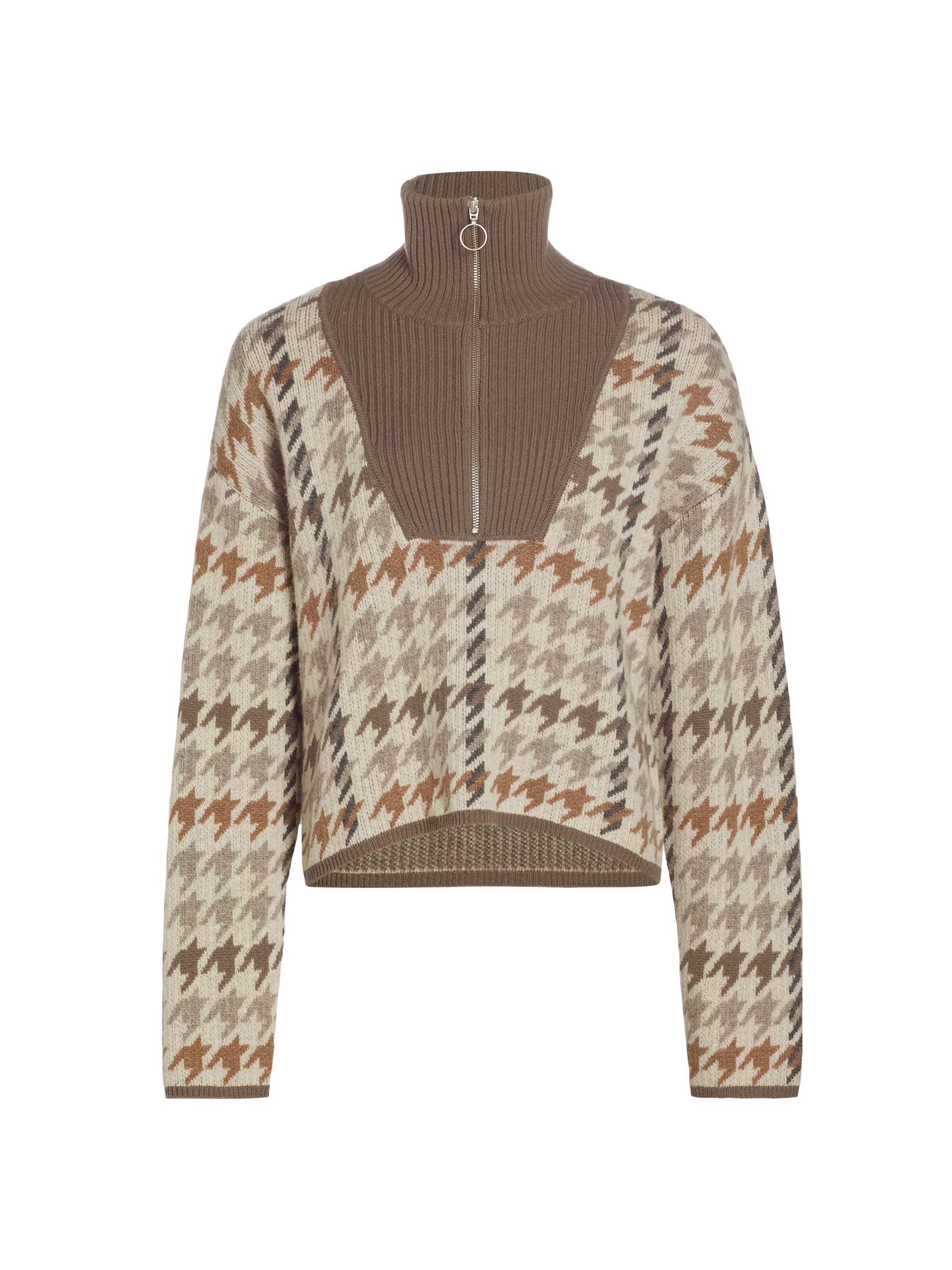 Naadam Women's Houndstooth Wool & Cashmere Quarter-Zip Sweater - Oatmeal Combo