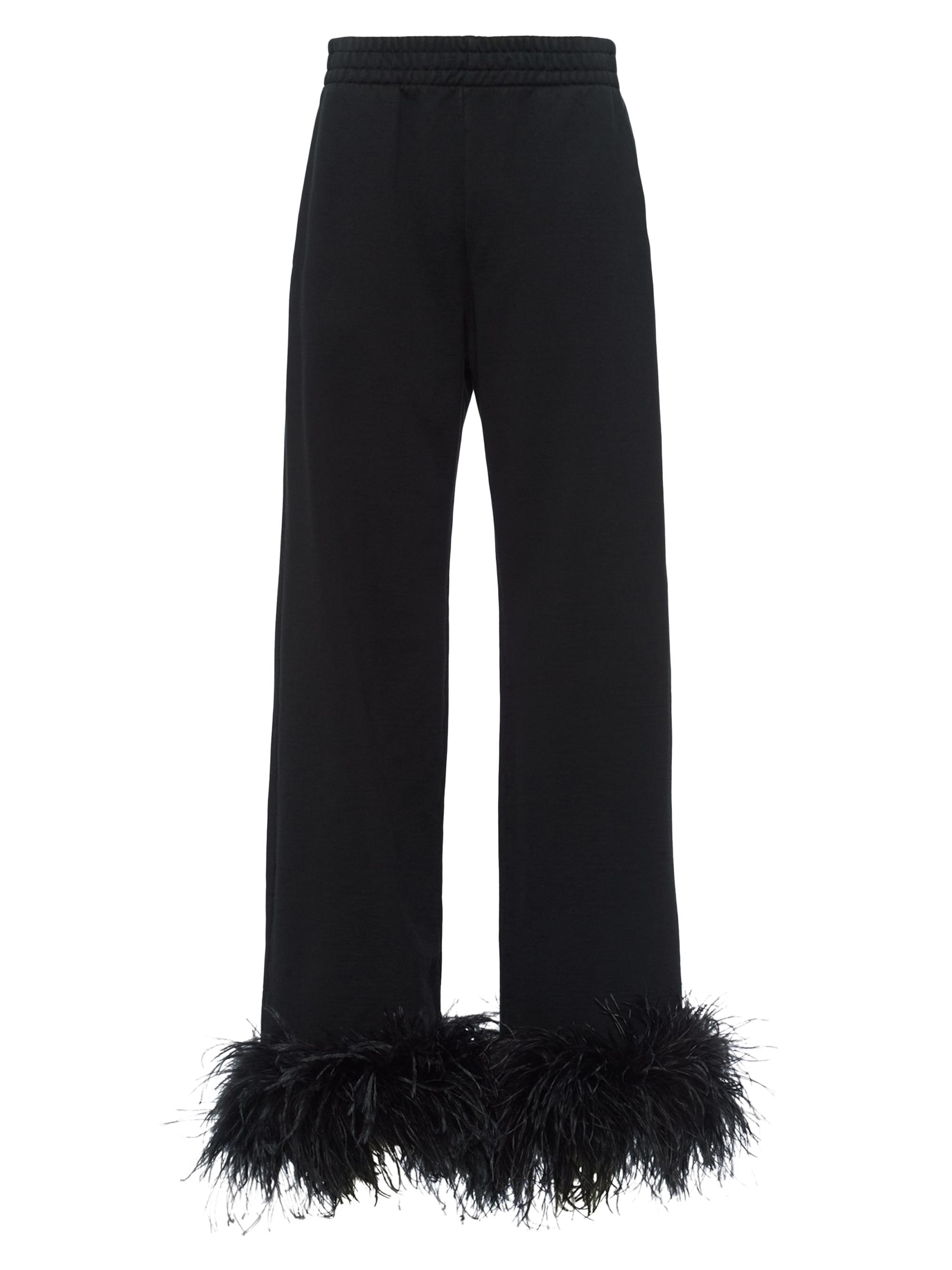 Prada Women's Cotton Fleece Joggers With Feather Trim - Black