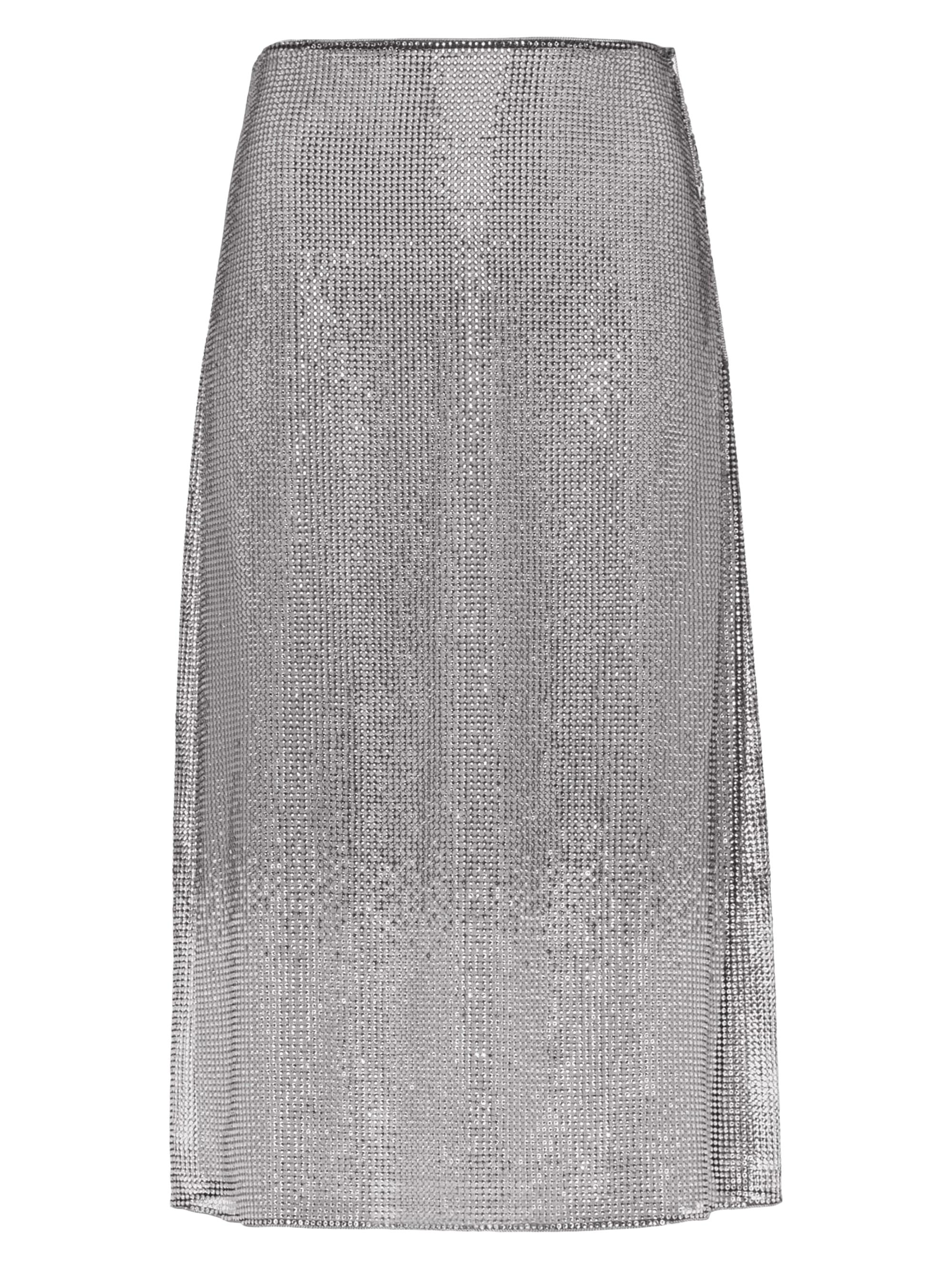 Prada Women's Embroidered Rhinestone Mesh Midi-Skirt - Grey